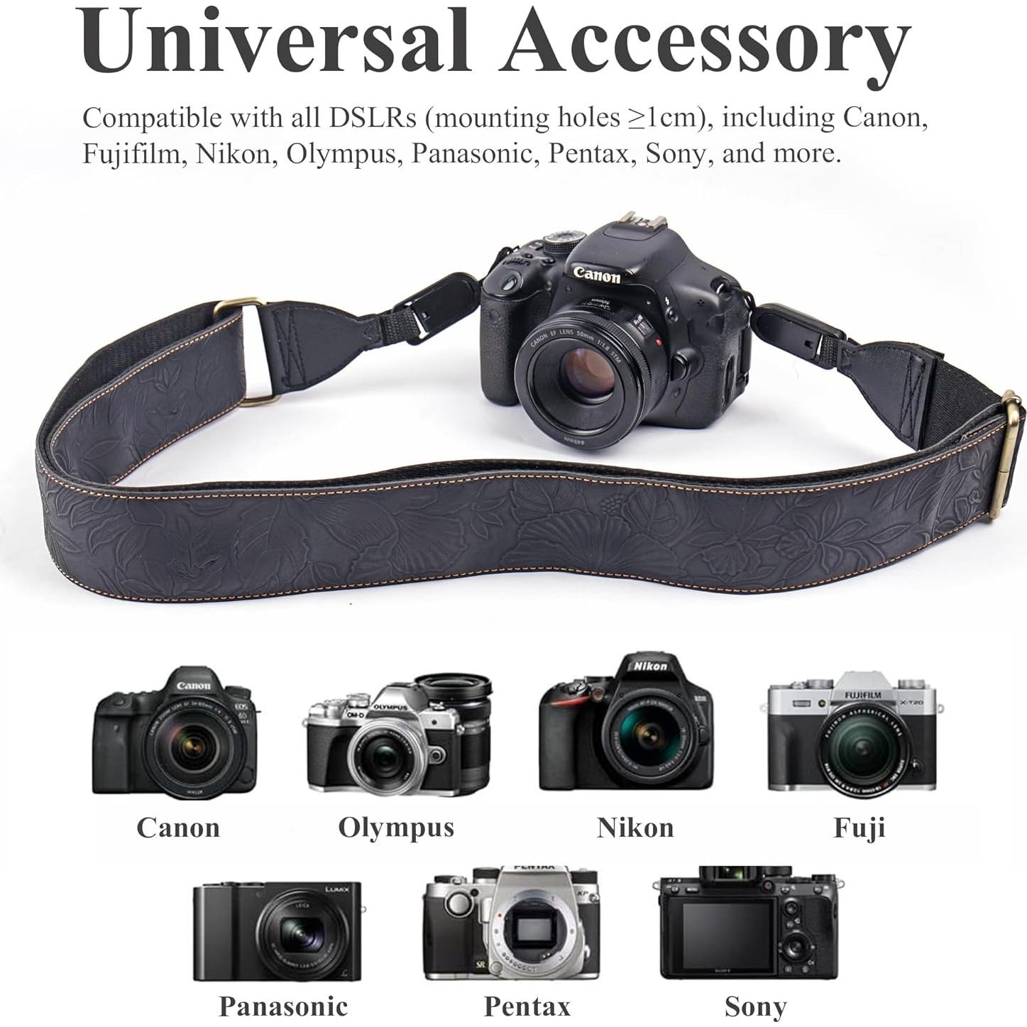 Correa de Cámara Ajustable QIELIZI de Cuero Vintage 104-132cm