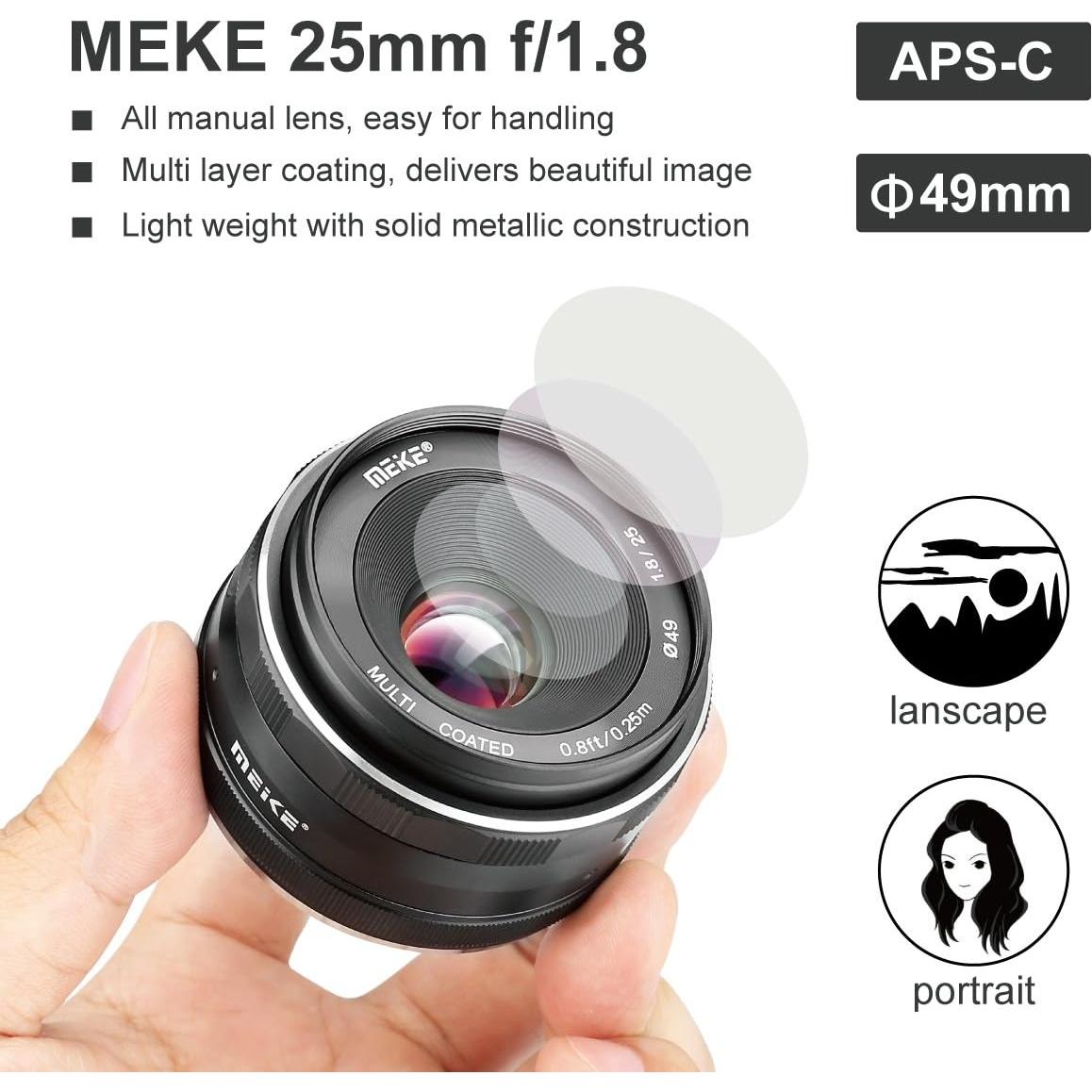 Lente Gran Angular Meike 25mm F1.8 para Cámaras Sony E-Mount