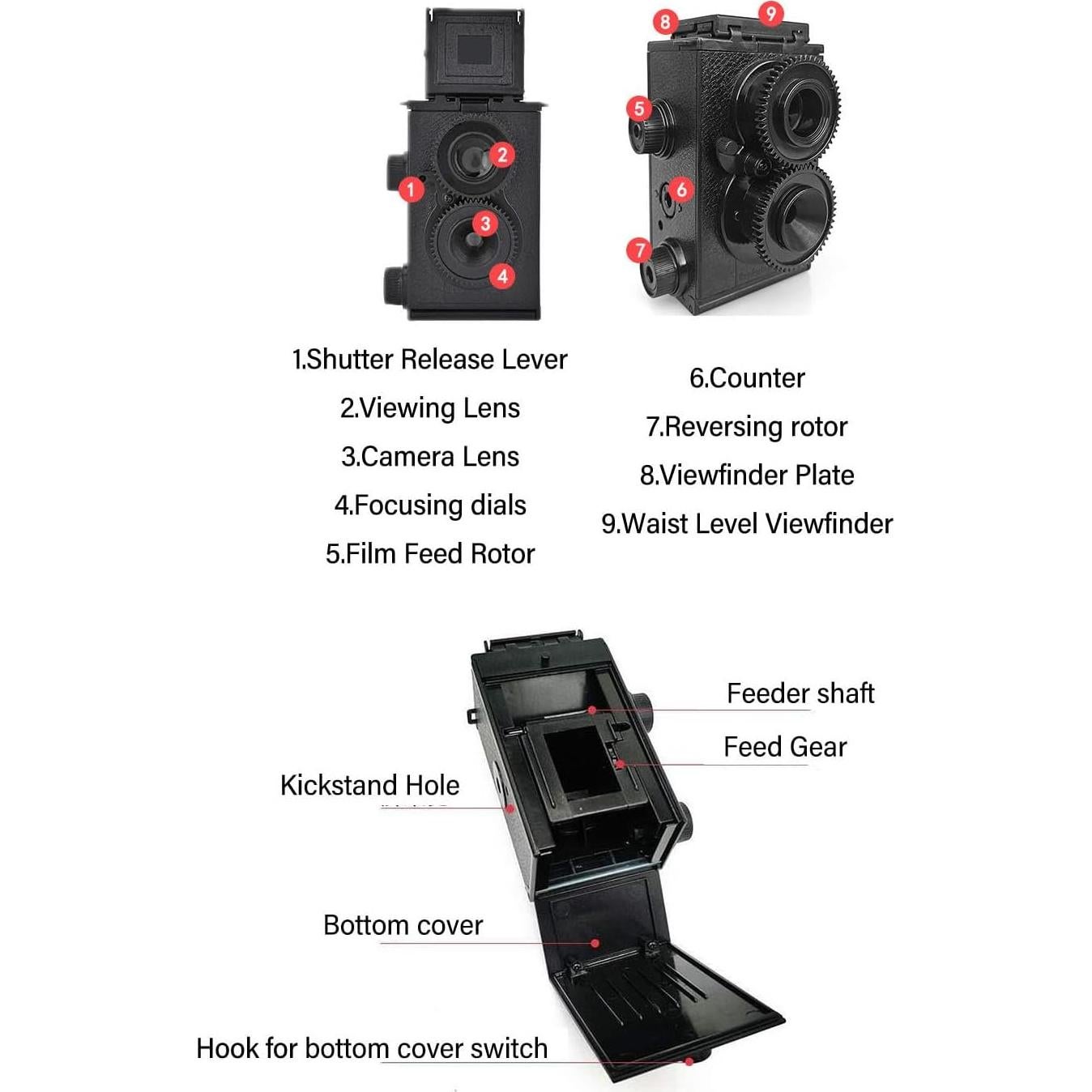 Cámara de película TLR retro Tangxi 35MM doble lente DIY