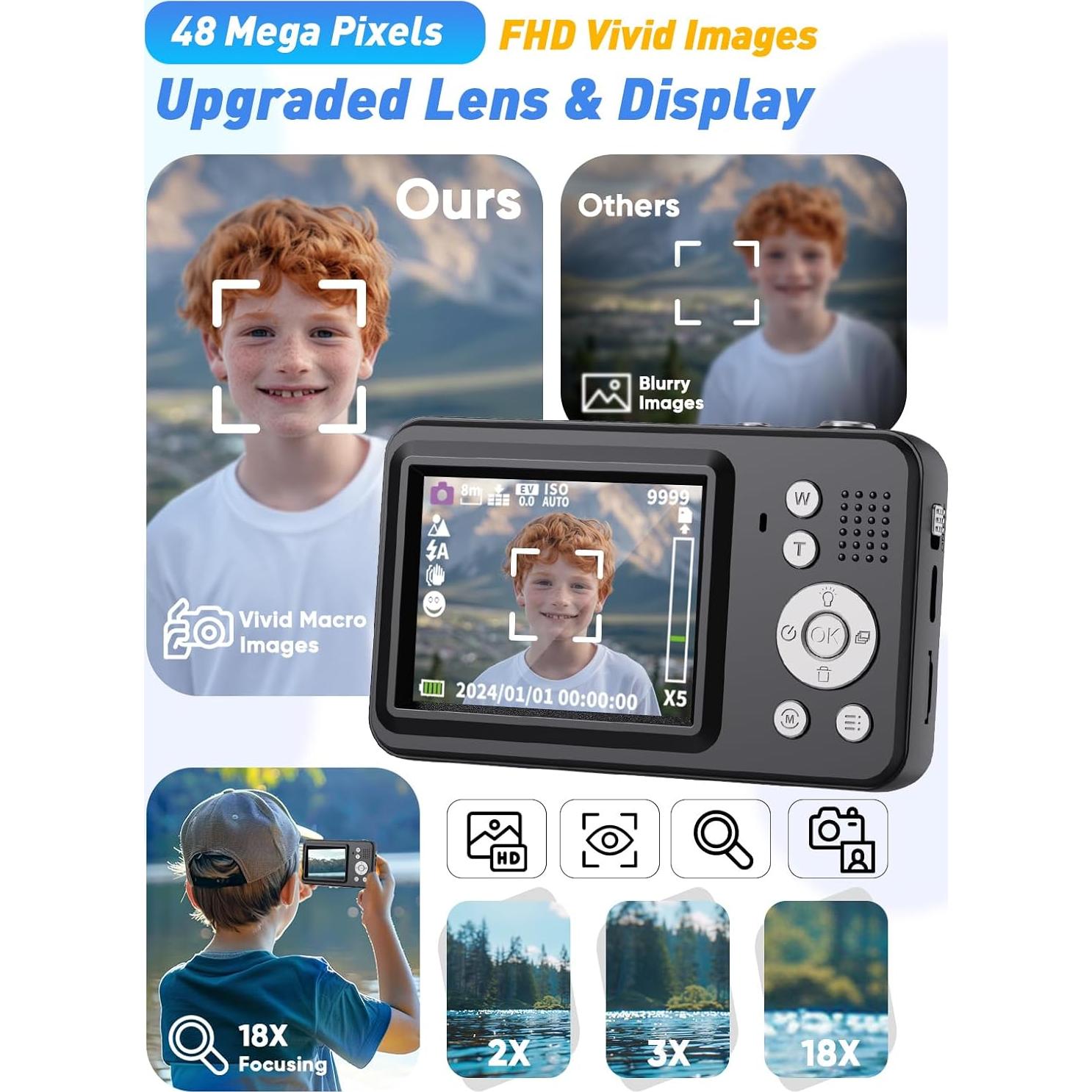 Cámara Digital Anchioo CA07 48MP FHD 1080P Zoom 18x Niños