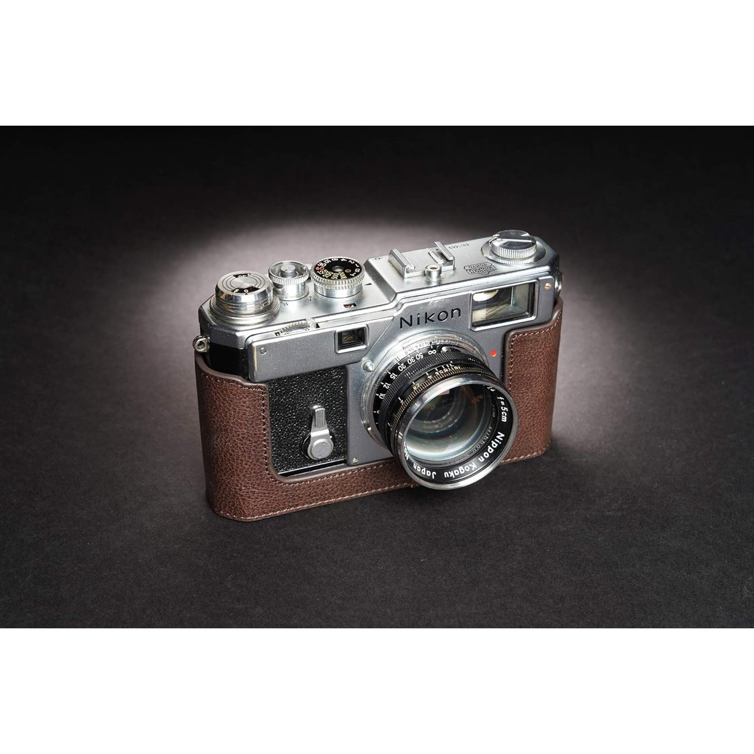 Funda de cámara BolinUS para Nikon S2 de cuero genuino café