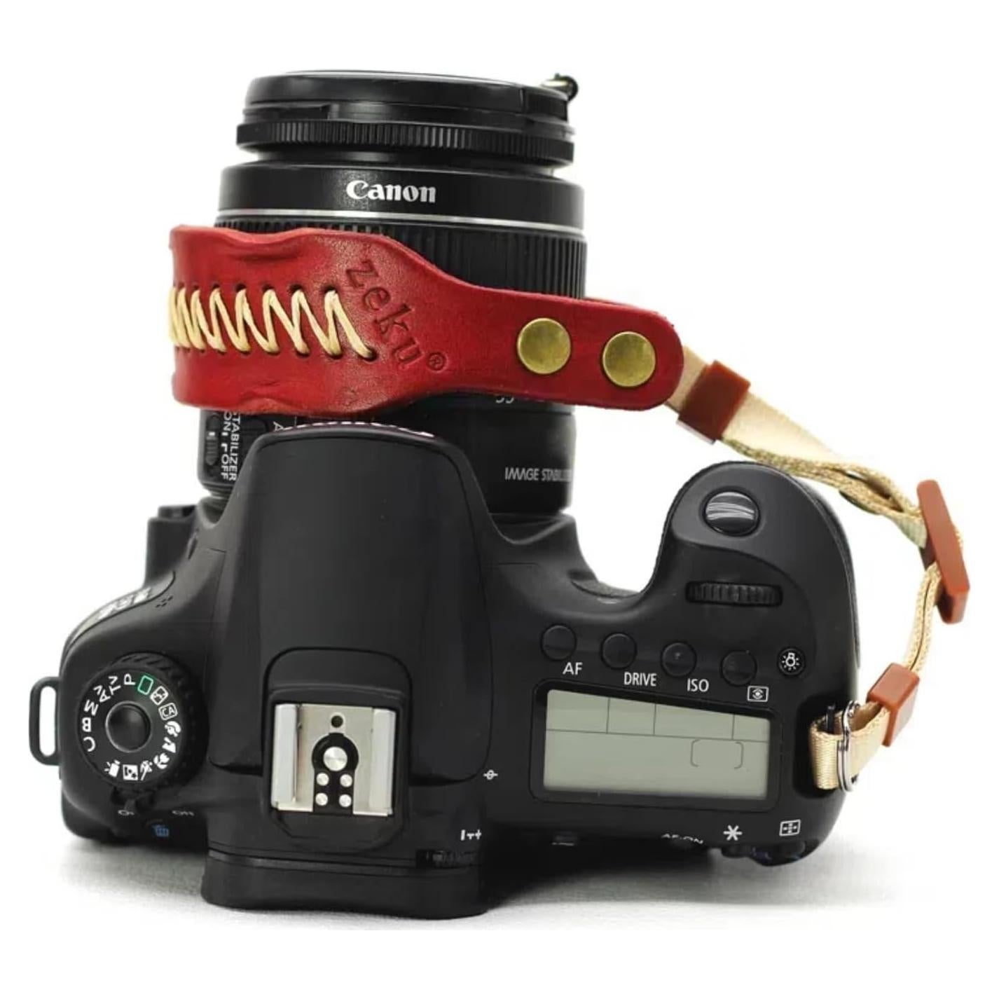 Correa de Muñeca para Cámara Bebaimis de Cuero Rojo Ajustable