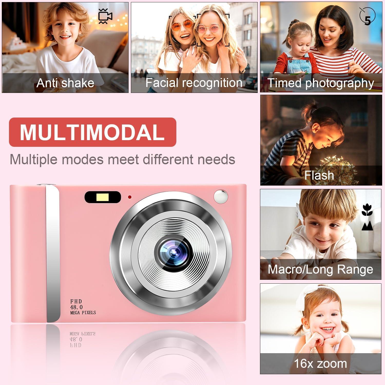 Cámara Digital Jazeyeah Rosa 48MP FHD 1080P para Niños