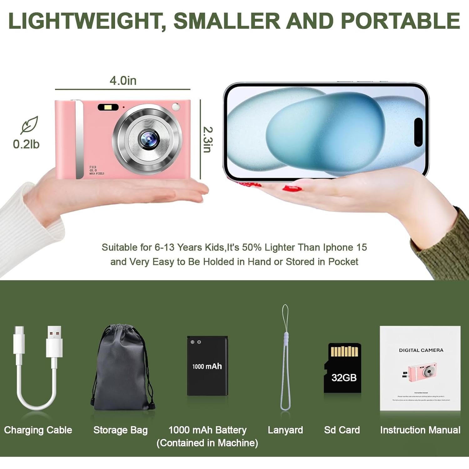 Cámara Digital Jazeyeah Rosa 48MP FHD 1080P para Niños