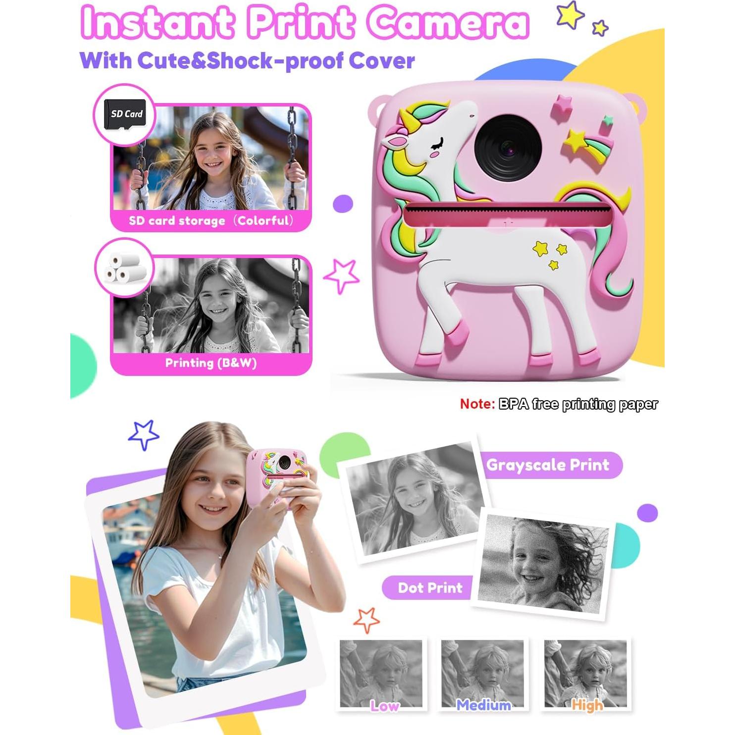 Cámara Instantánea Digital Lizzbey 48MP Rosa para Niños