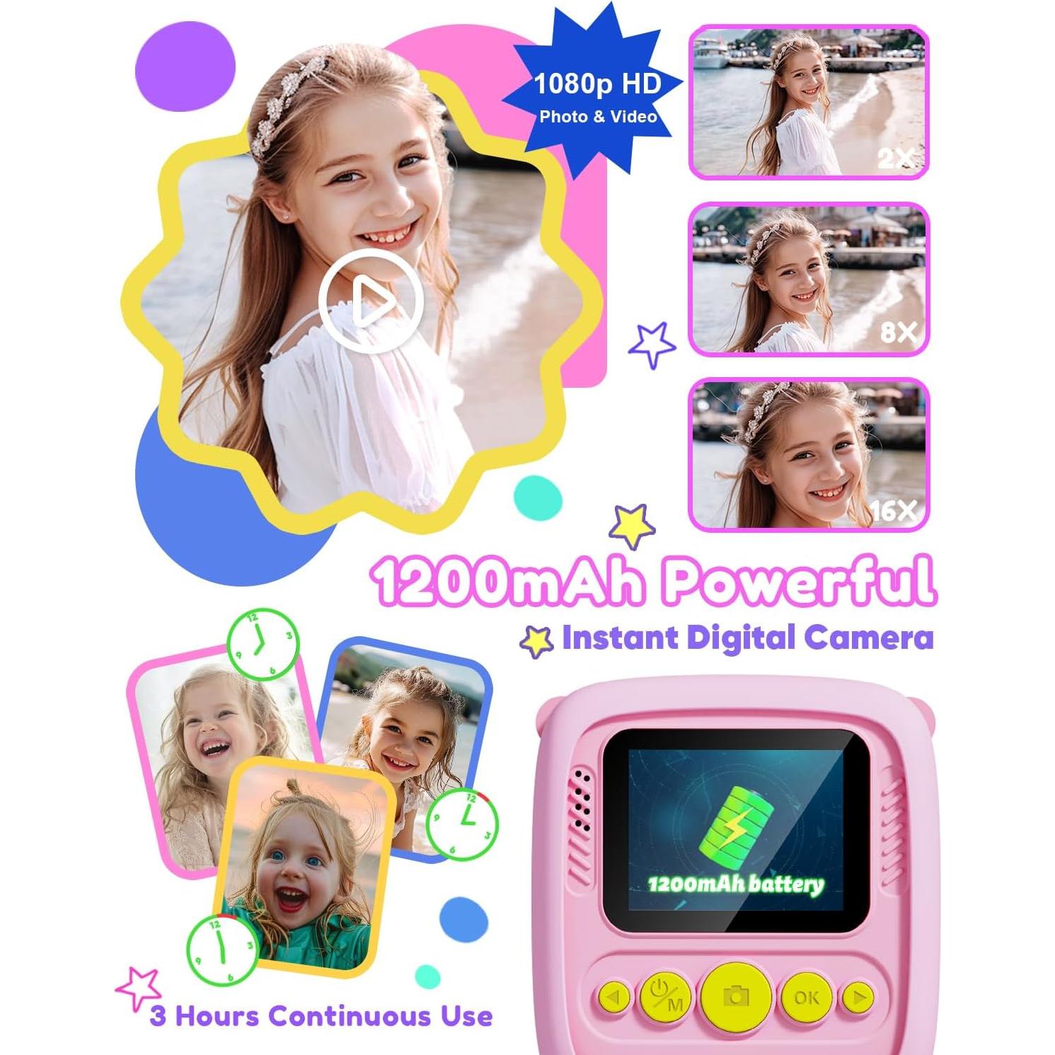 Cámara Instantánea Digital Lizzbey 48MP Rosa para Niños