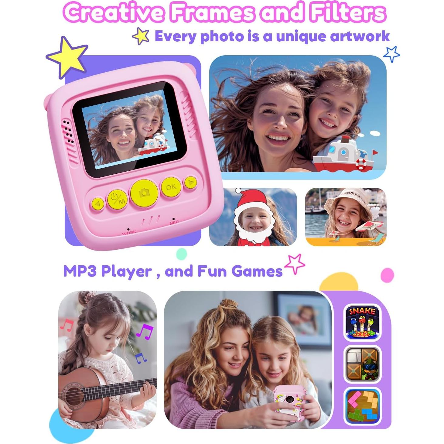 Cámara Instantánea Digital Lizzbey 48MP Rosa para Niños