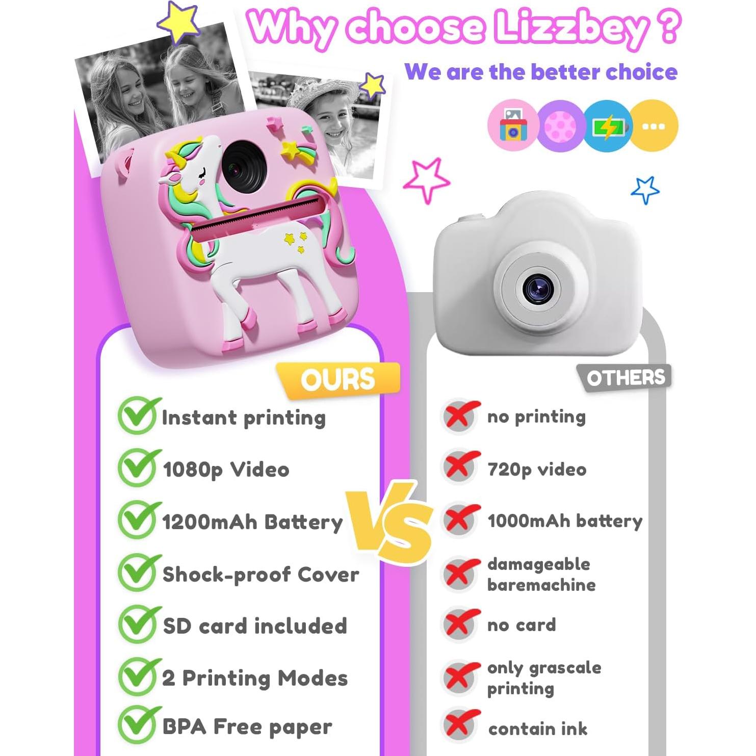 Cámara Instantánea Digital Lizzbey 48MP Rosa para Niños