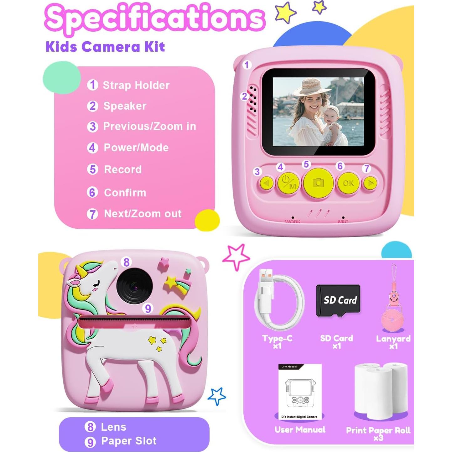 Cámara Instantánea Digital Lizzbey 48MP Rosa para Niños