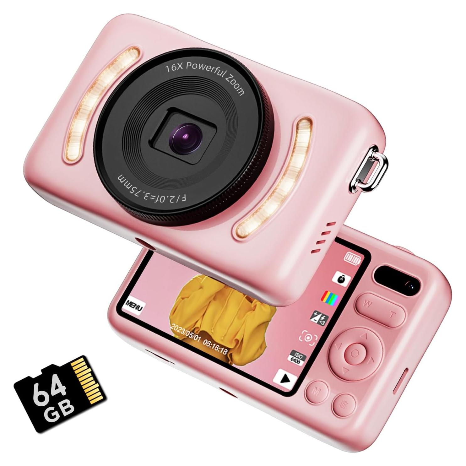 Cámara Digital Vaktare Gud E3 64MP Rosa con Zoom 16X