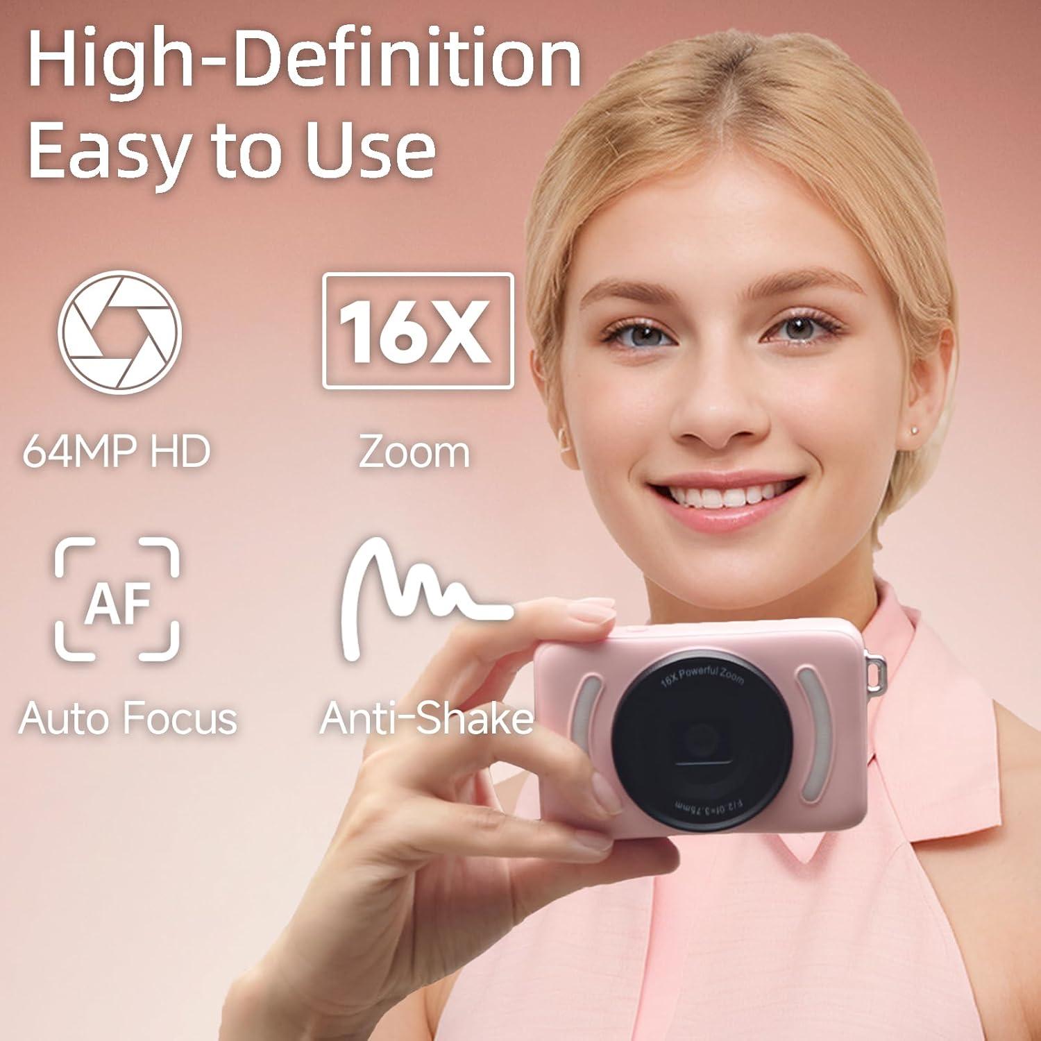 Cámara Digital Vaktare Gud E3 64MP Rosa con Zoom 16X