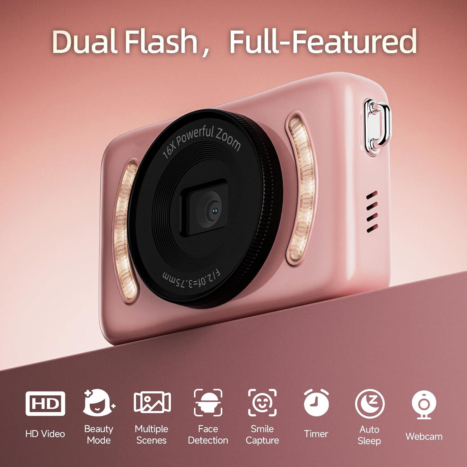 Cámara Digital Vaktare Gud E3 64MP Rosa con Zoom 16X