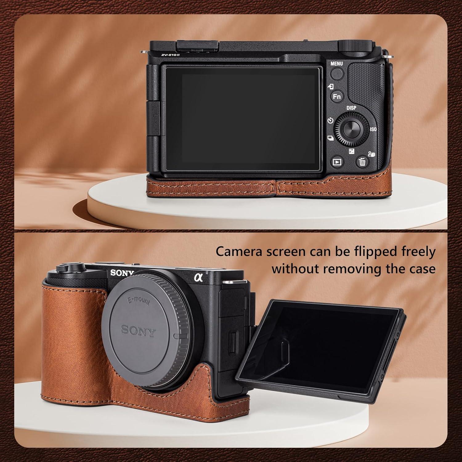 Funda Protectora MUZIRI KINOKOO para Sony ZV-E10 II - Cuero Genuino Marrón