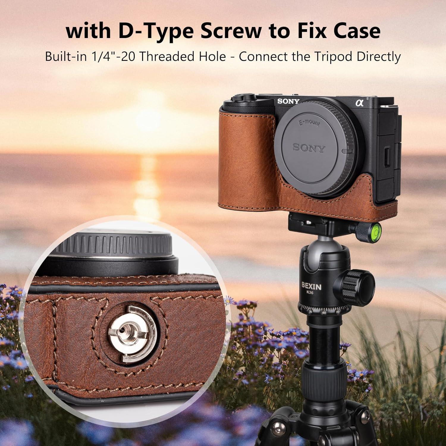 Funda Protectora MUZIRI KINOKOO para Sony ZV-E10 II - Cuero Genuino Marrón