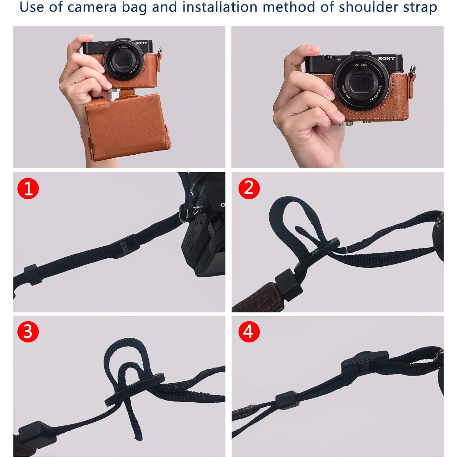 Funda de cuero XEVN para cámara Sony DSC-RX100 - Marrón