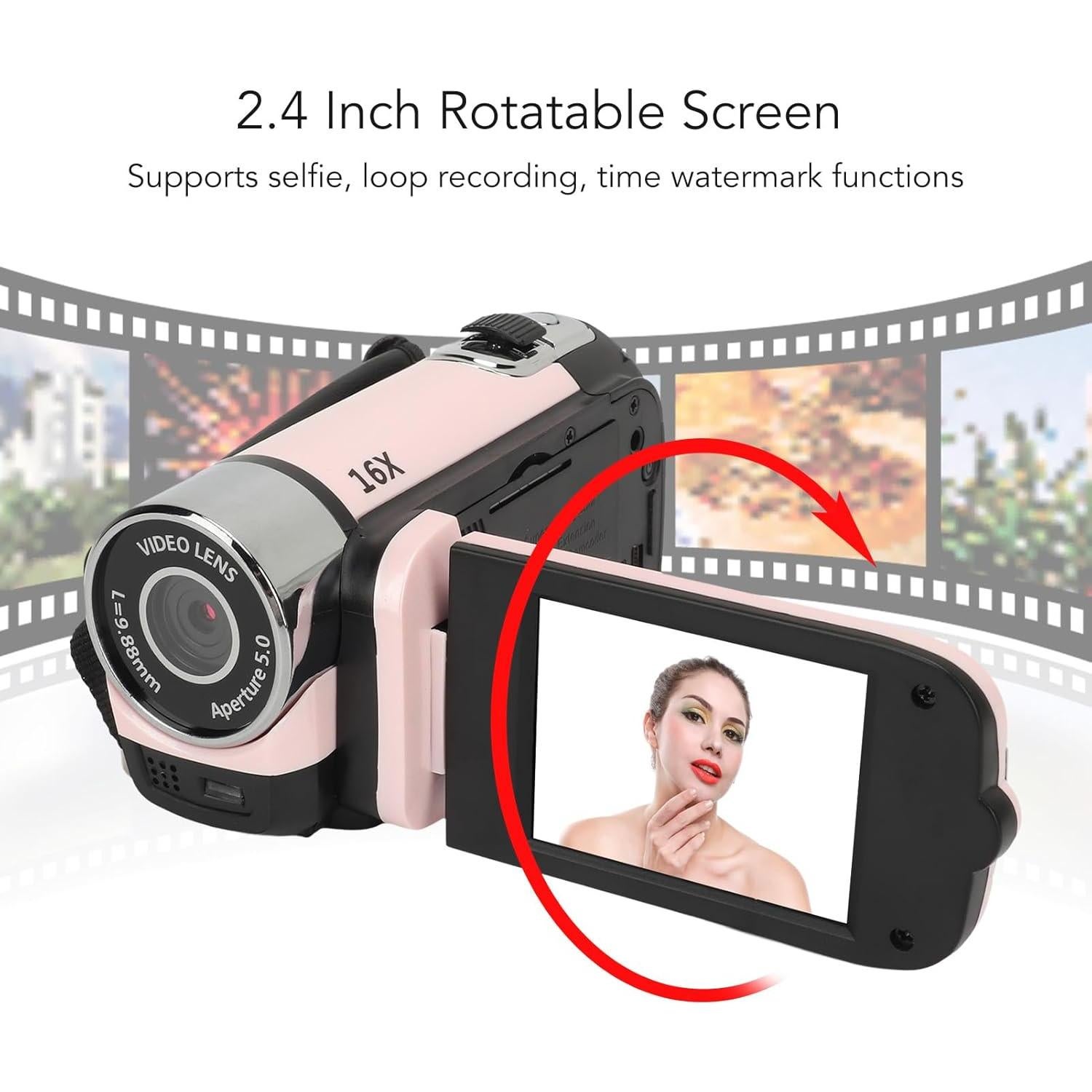 1080P Video Camera, 16MP Camcorder, 16X Digital Zoom, Vlogging Camera with Fill Light, 1/4 Inch Thread Hole, 2.4 Inch Rotatable Screen, USB Recorder (-2214230150514)