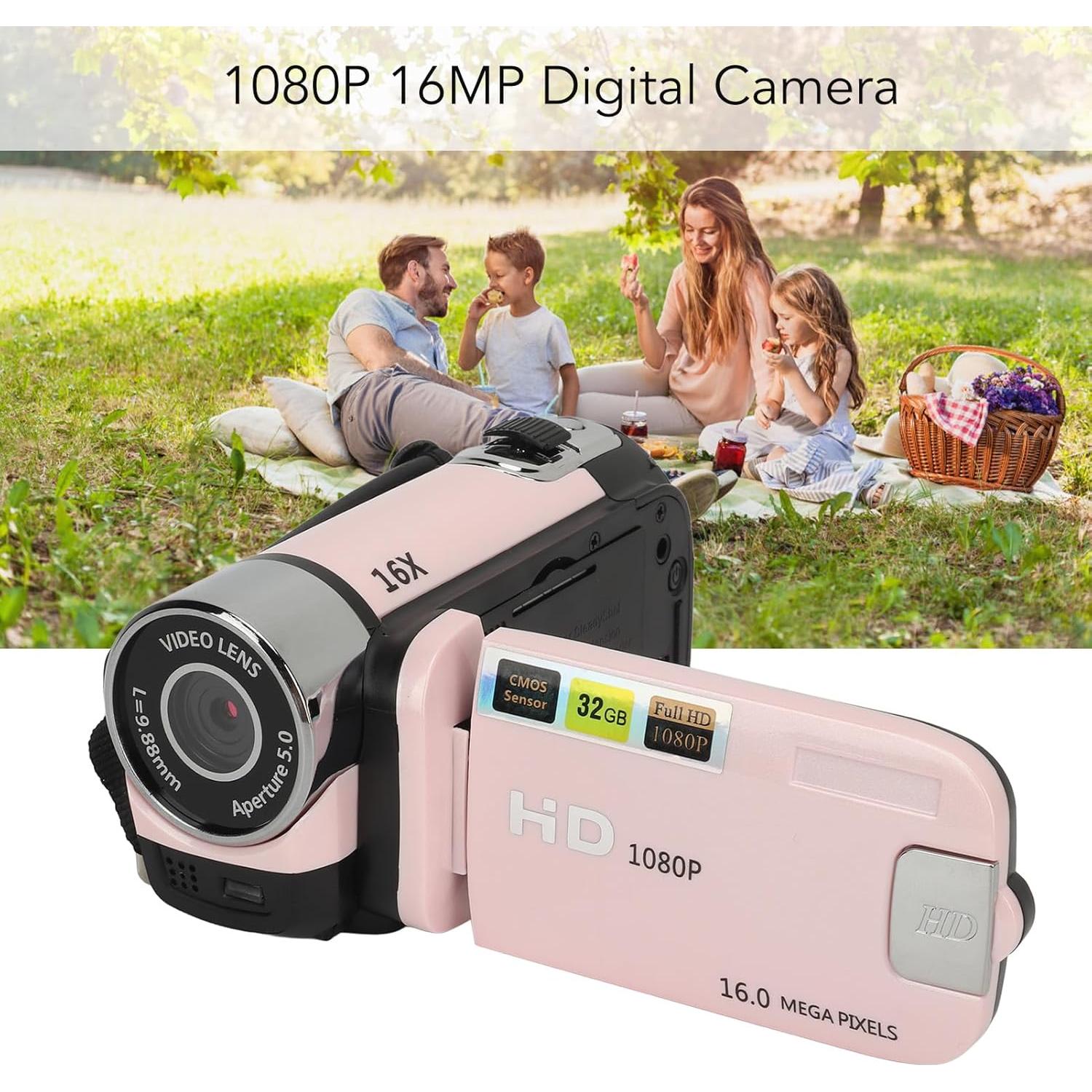 1080P Video Camera, 16MP Camcorder, 16X Digital Zoom, Vlogging Camera with Fill Light, 1/4 Inch Thread Hole, 2.4 Inch Rotatable Screen, USB Recorder (-2214230150514)