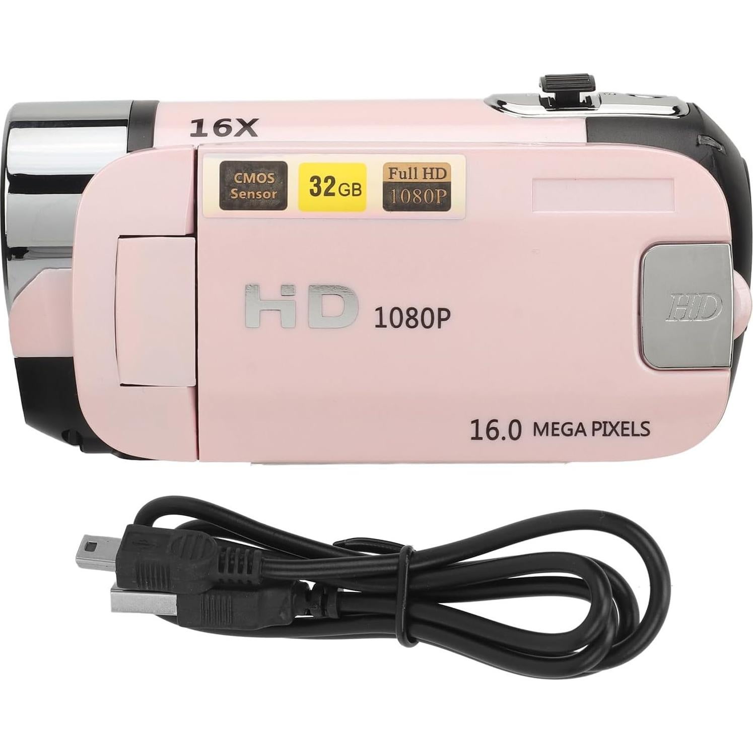 1080P Video Camera, 16MP Camcorder, 16X Digital Zoom, Vlogging Camera with Fill Light, 1/4 Inch Thread Hole, 2.4 Inch Rotatable Screen, USB Recorder (-2214230150514)