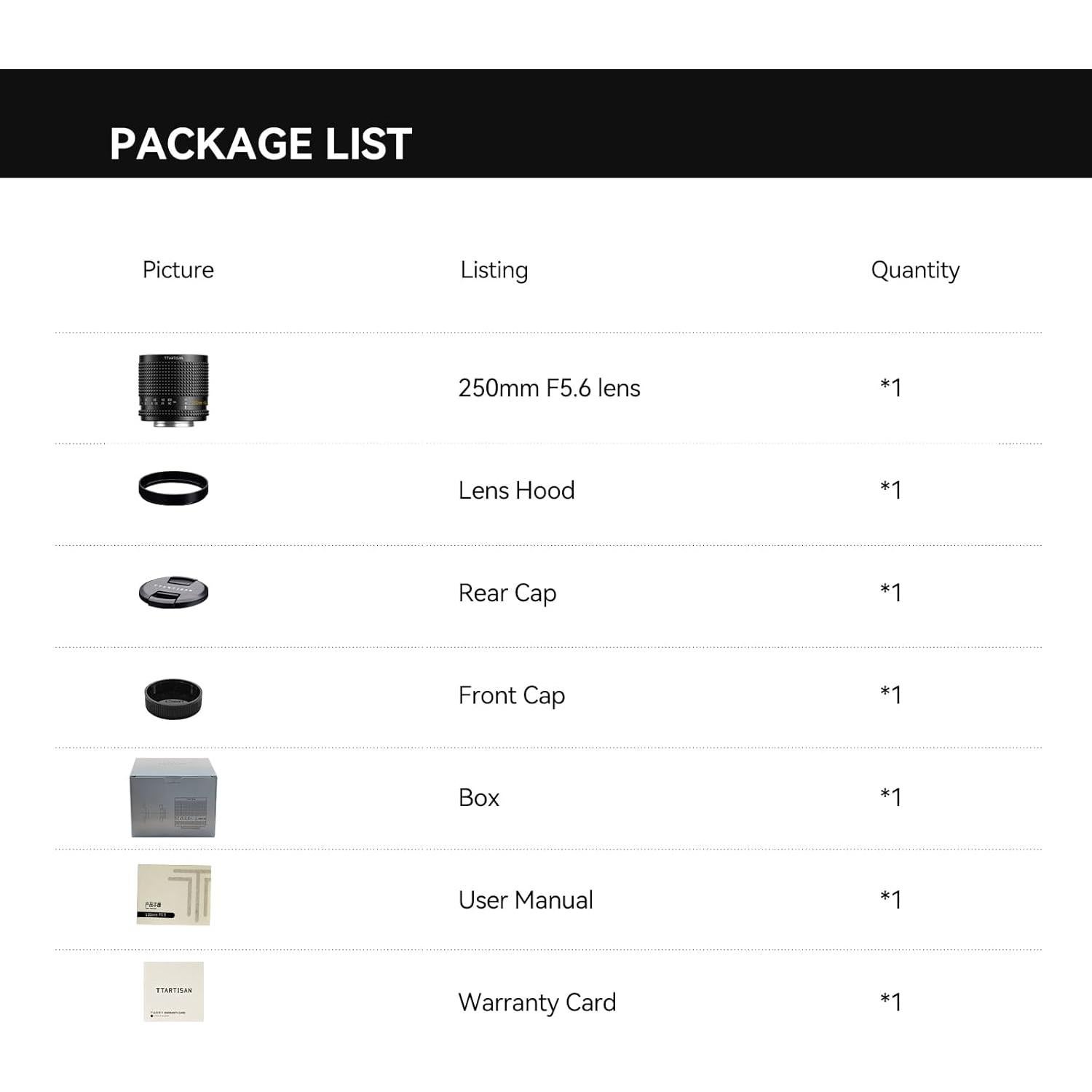 Lente Teleobjetivo TTArtisan 250mm f5.6 M42 Enfoque Manual