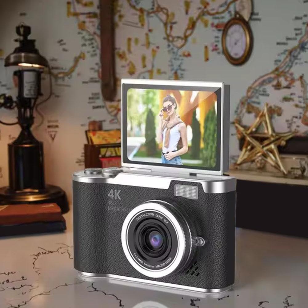 4K Digital Camera for Photo, Portable Retro Camera with Flip Screen, Compact Retro Camera for Outdoor (Pink 1 Set)