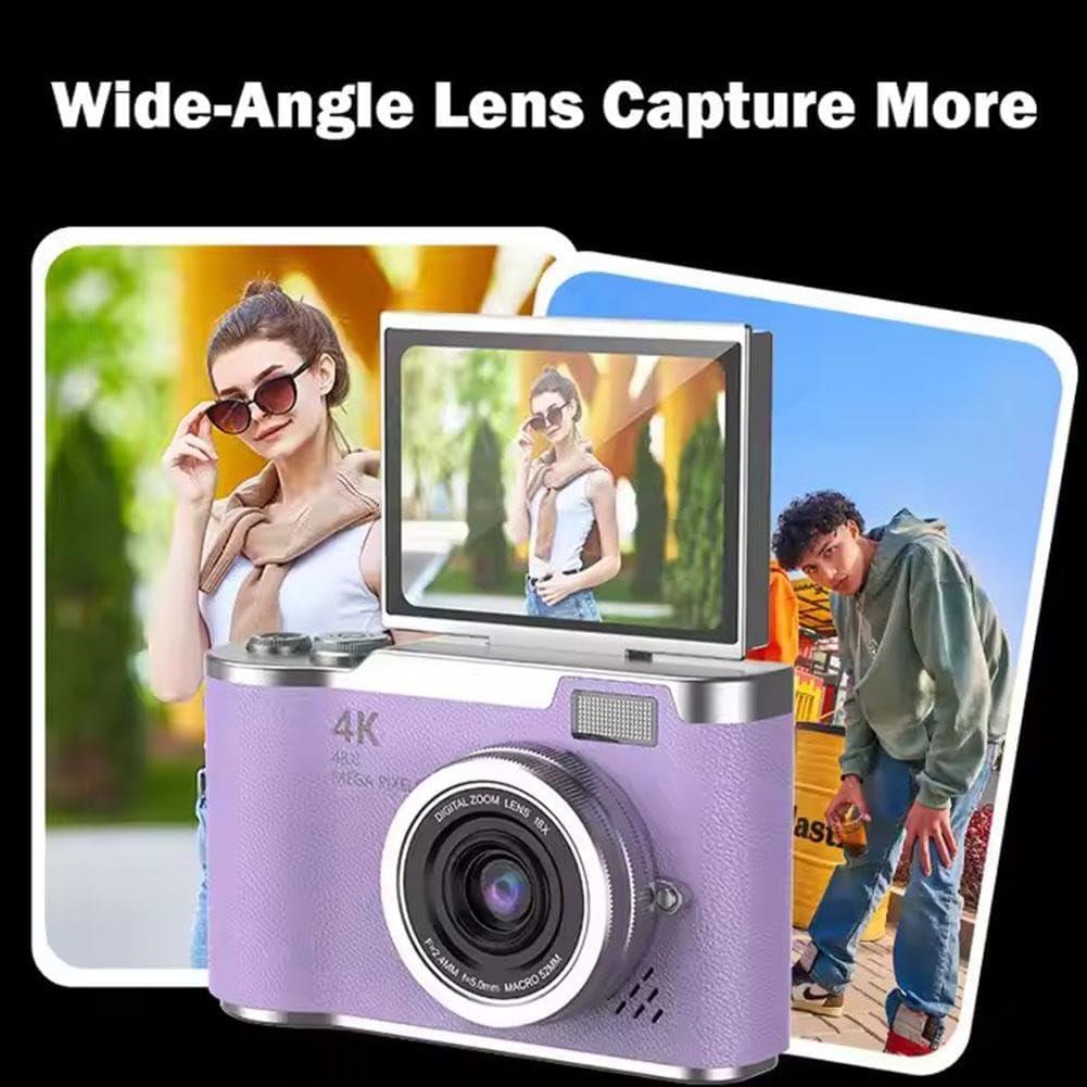 4K Digital Camera for Photo, Portable Retro Camera with Flip Screen, Compact Retro Camera for Outdoor (Pink 1 Set)