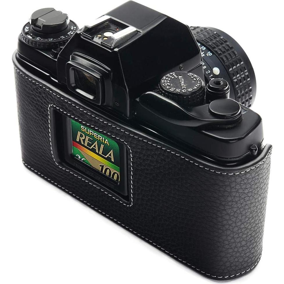 Funda de Cuero Real BolinUS para Cámara Pentax LX - Negro