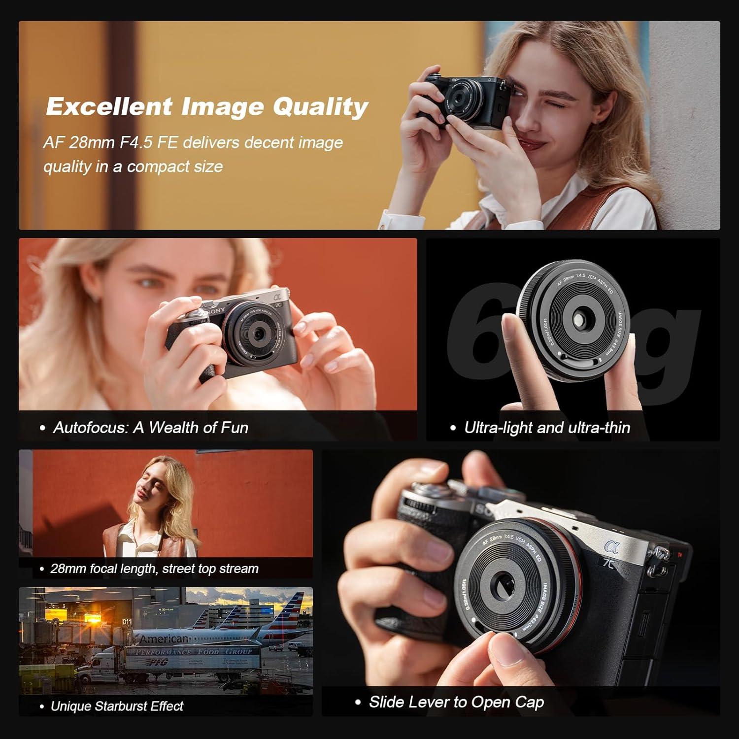 Lente Pancake Viltrox AF 28mm f4.5 FE para Cámaras Sony E - Ultra Delgado, Ligero, Negro