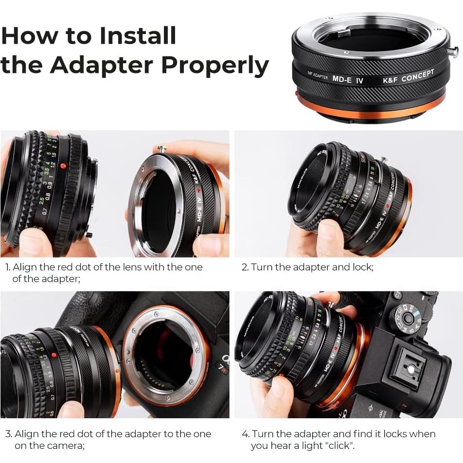 Adaptador de Montura K&F Concept MD-NEX IV para Lentes Minolta y Cámaras Sony E