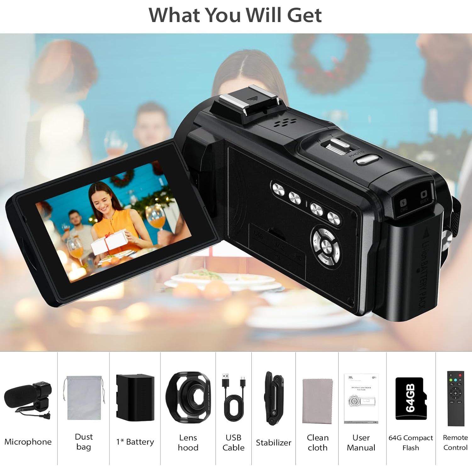 Cámara de video 8K MURAUX 64MP con visión nocturna y WiFi