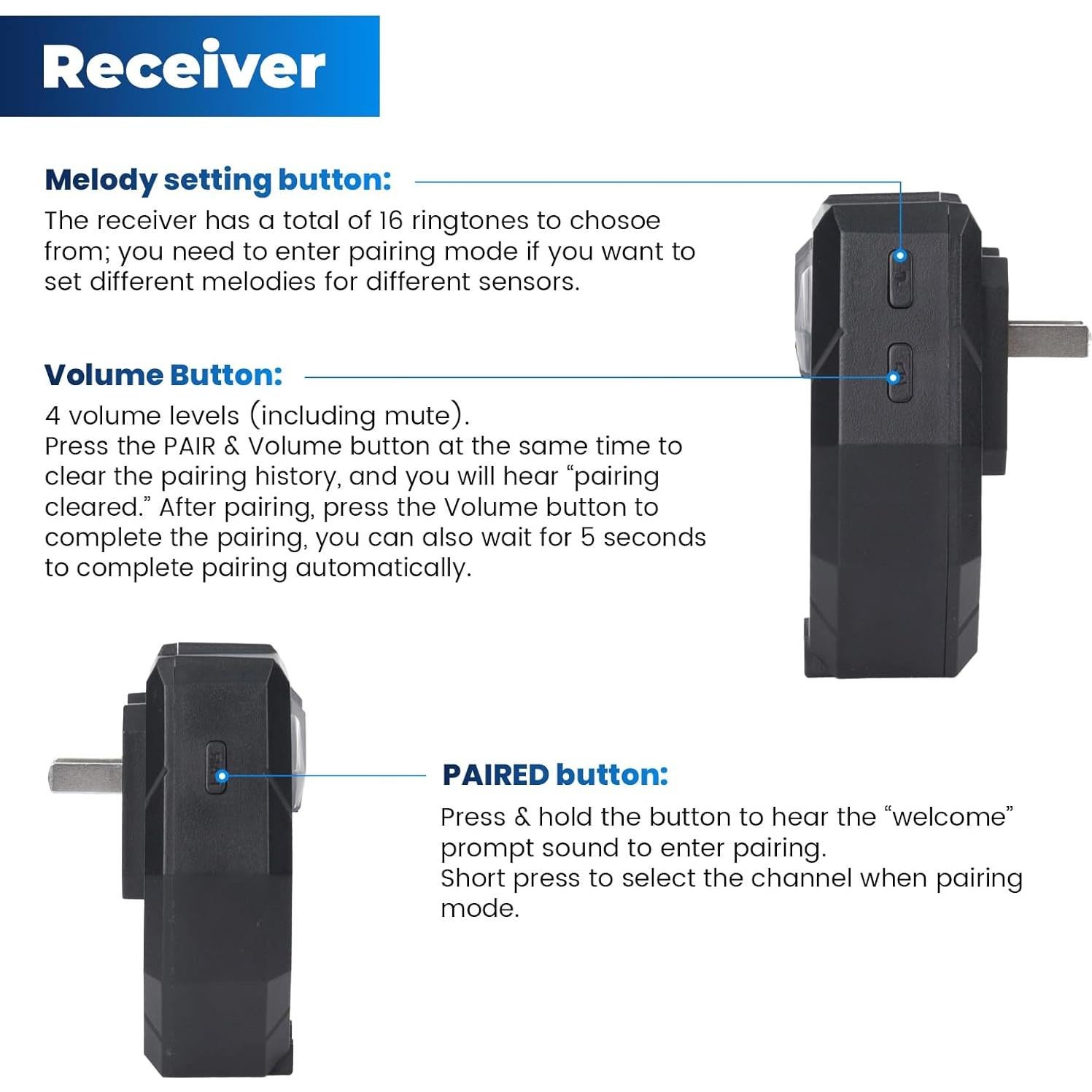 Solar Driveway Alarm Wireless Outside Weatherproof 1/3 Mile Long Range, Outdoor Motion Sensor Detector Alarm Driveway Alert System with Rechargeable Battery/Expandable (4 Sensors &1 Receiver Set)
