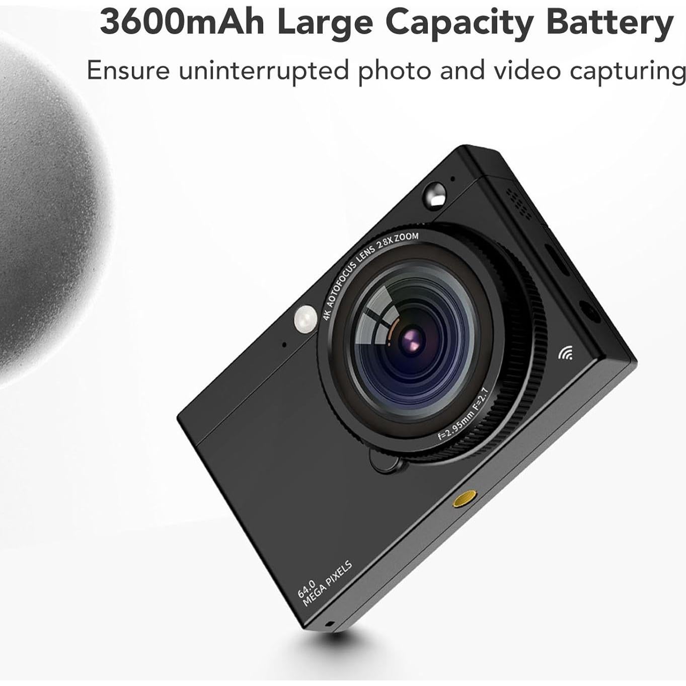 4K Digital Camera for Photography, 64MP Autofocus Vlogging Camera with Beauty Retro Filter, 28X Digital Zoom, 2.83 Inch Screen, Compact Travel Video Camera, 3600mAh Battery