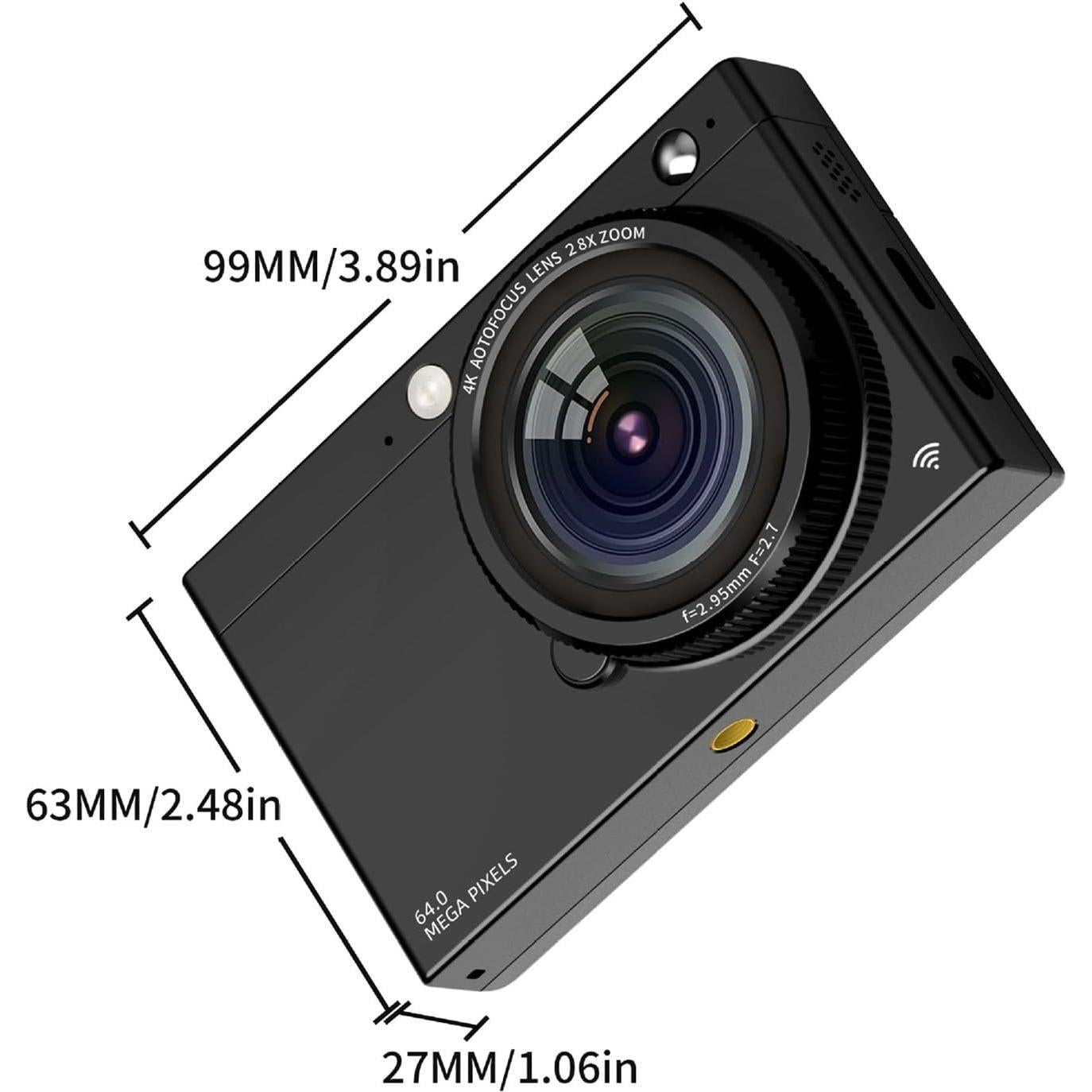 4K Digital Camera for Photography, 64MP Autofocus Vlogging Camera with Beauty Retro Filter, 28X Digital Zoom, 2.83 Inch Screen, Compact Travel Video Camera, 3600mAh Battery