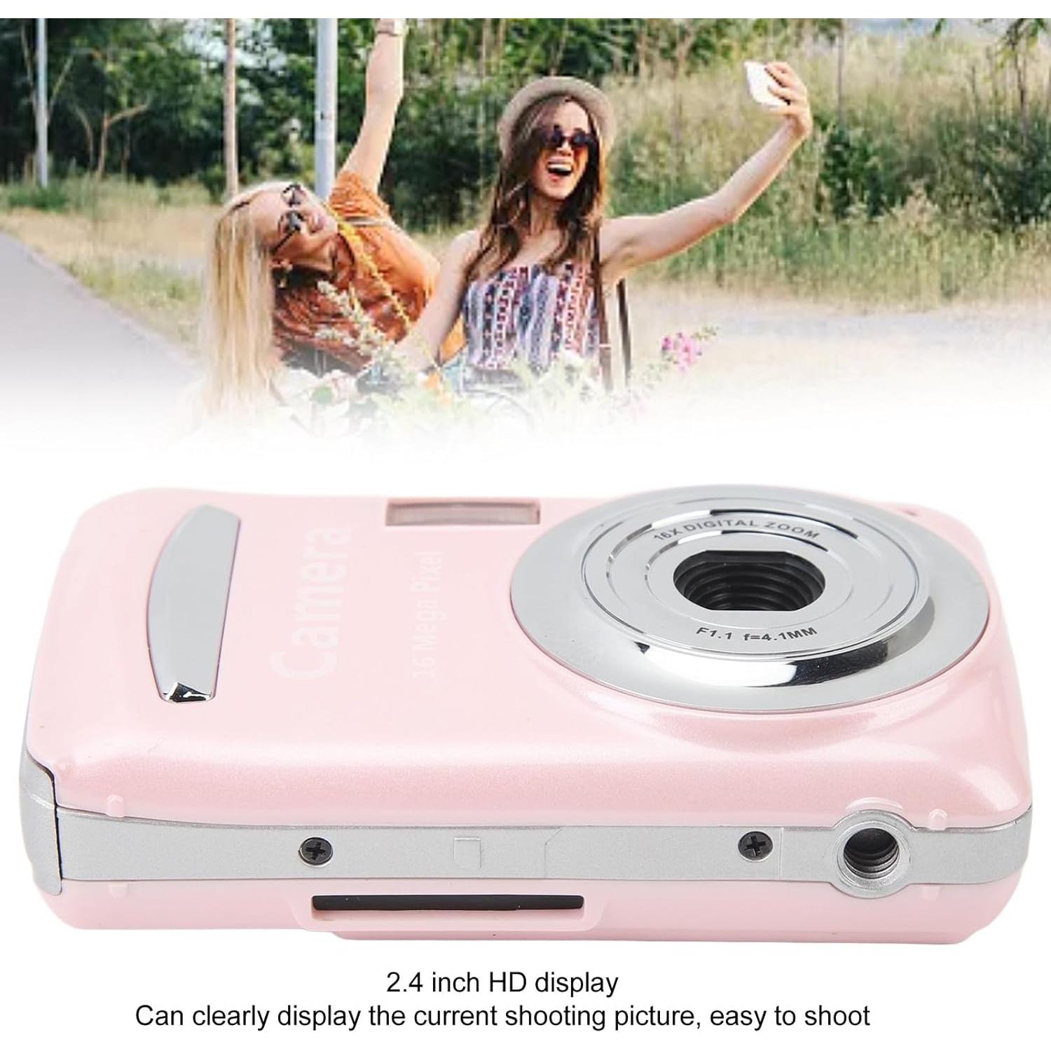 Cámara Digital Pomya 1080P FHD 16MP Rosa con Zoom 16X