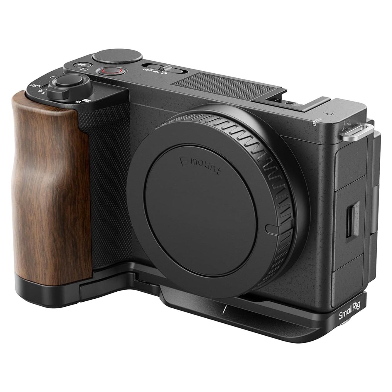 SmallRig ZV-E10 II L-Shape Plate with Wooden Handle, Handgrip for Sony ZV-E10 II, Built-in Quick Release Plate for Arca, 1/4"-20 Holes - 4864