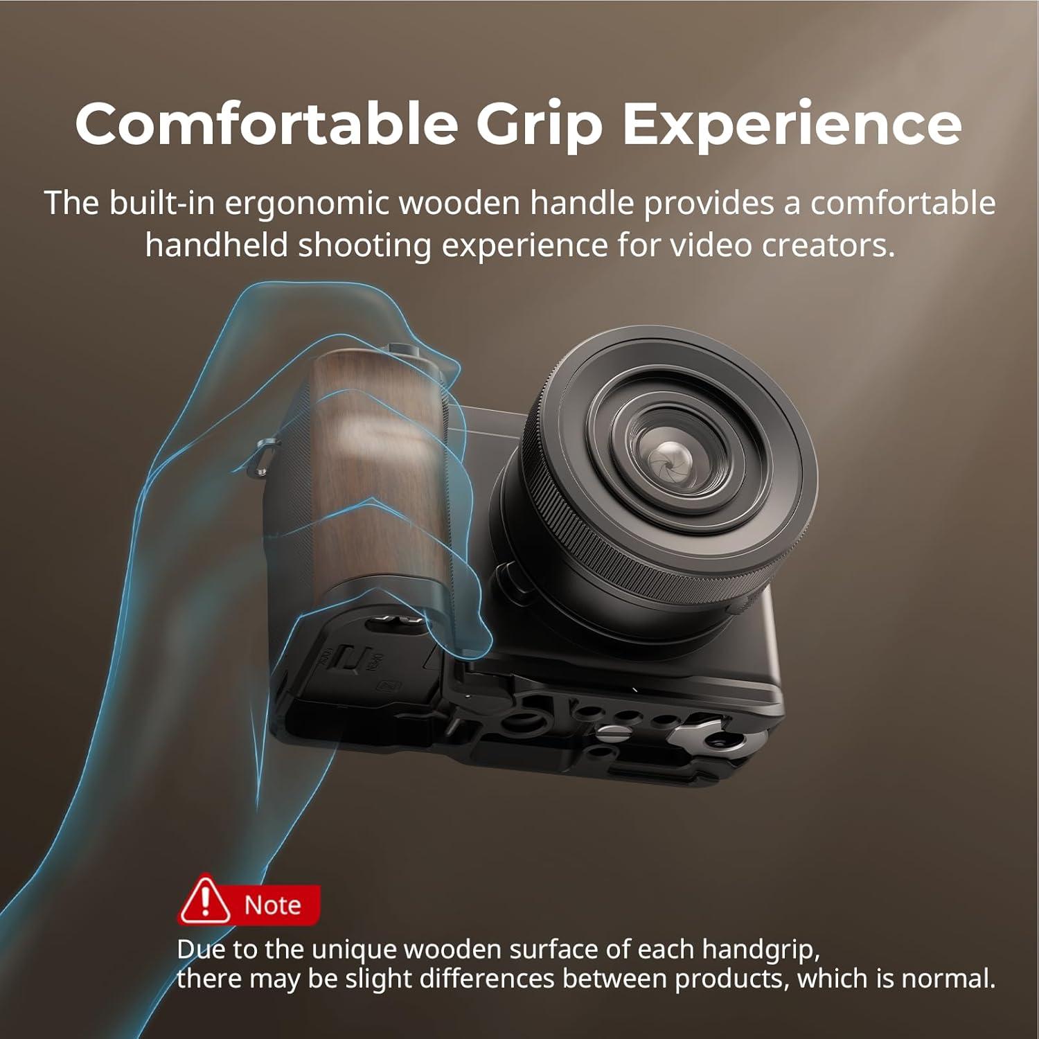 SmallRig ZV-E10 II L-Shape Plate with Wooden Handle, Handgrip for Sony ZV-E10 II, Built-in Quick Release Plate for Arca, 1/4"-20 Holes - 4864