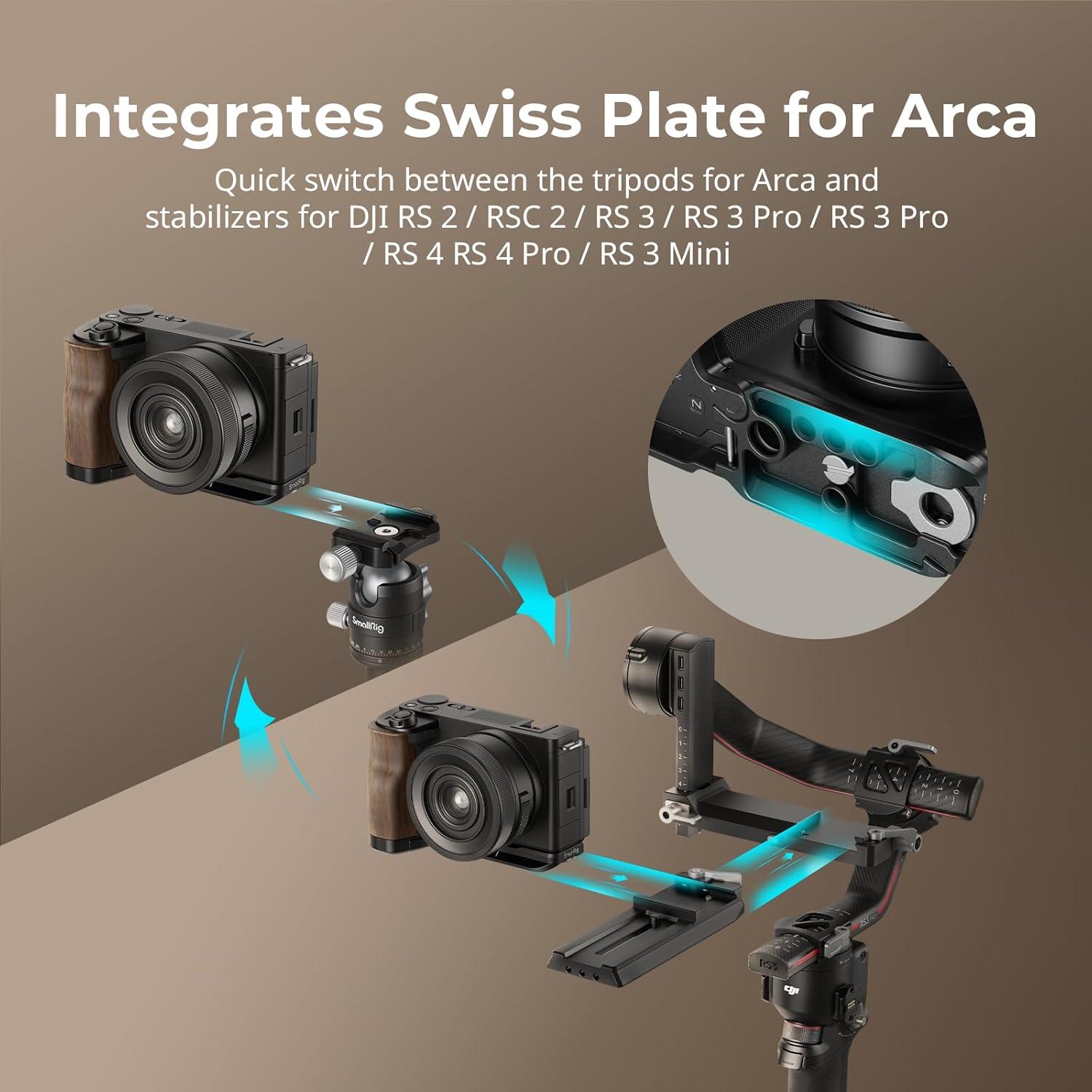 SmallRig ZV-E10 II L-Shape Plate with Wooden Handle, Handgrip for Sony ZV-E10 II, Built-in Quick Release Plate for Arca, 1/4"-20 Holes - 4864