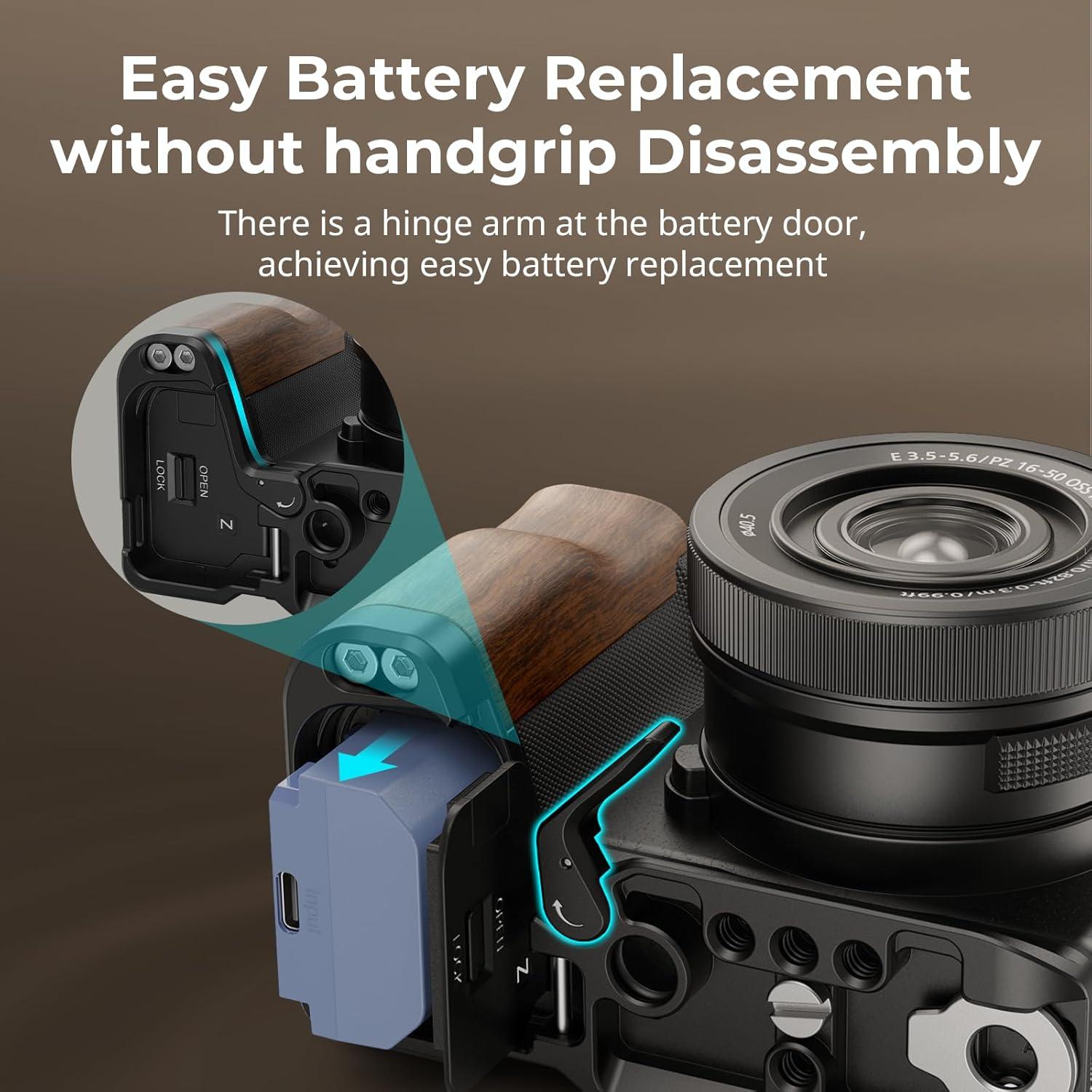 SmallRig ZV-E10 II L-Shape Plate with Wooden Handle, Handgrip for Sony ZV-E10 II, Built-in Quick Release Plate for Arca, 1/4"-20 Holes - 4864