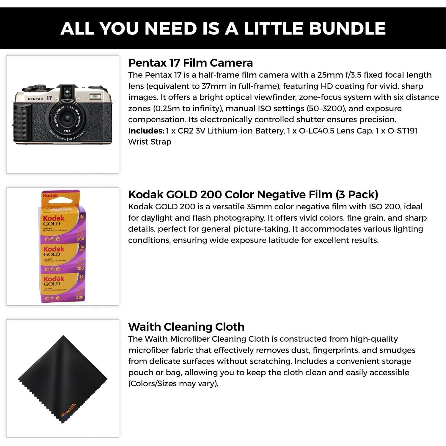 Cámara Compacta Pentax 17 con Lente 25mm F3.5 y Película Kodak