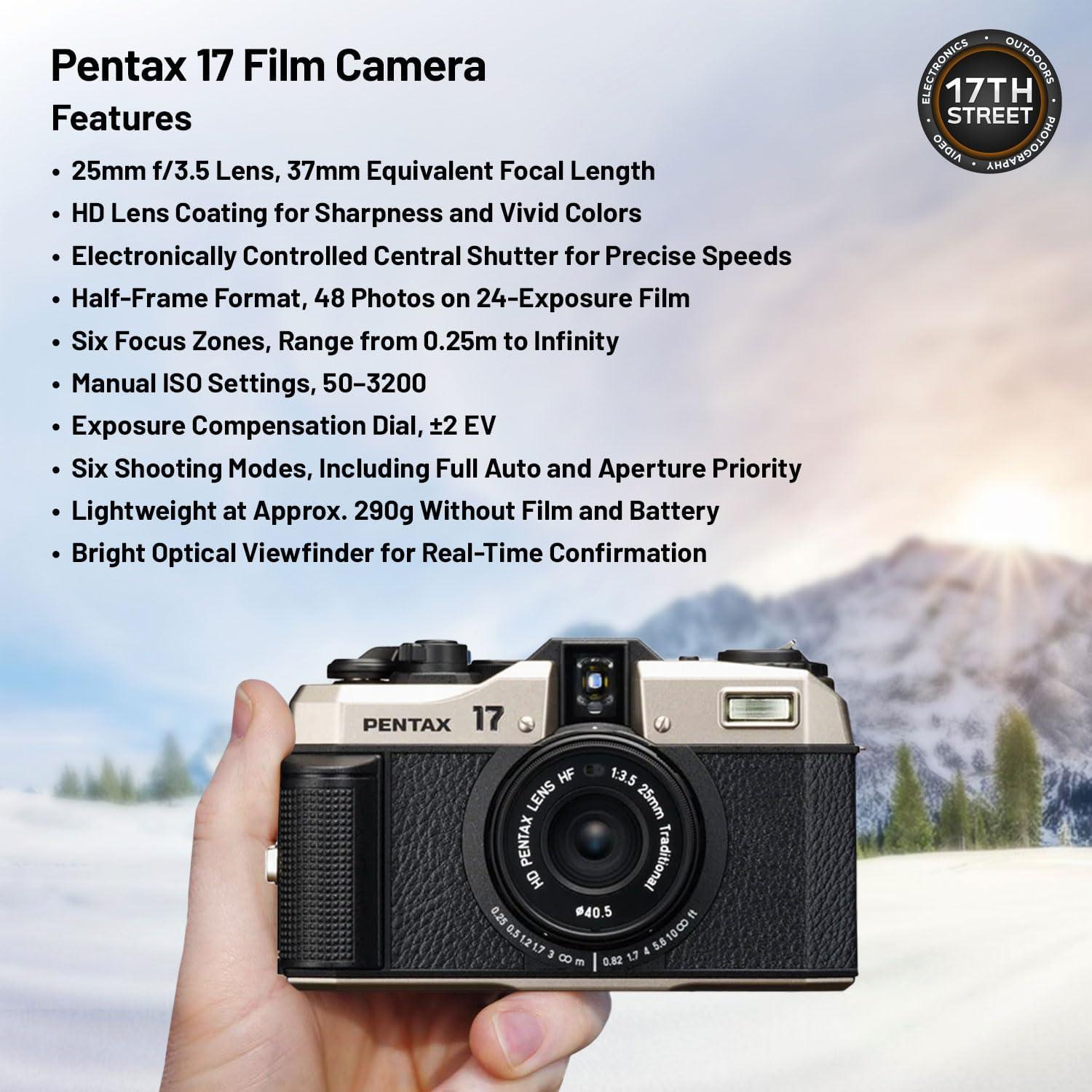 Cámara Compacta Pentax 17 con Lente 25mm F3.5 y Película Kodak