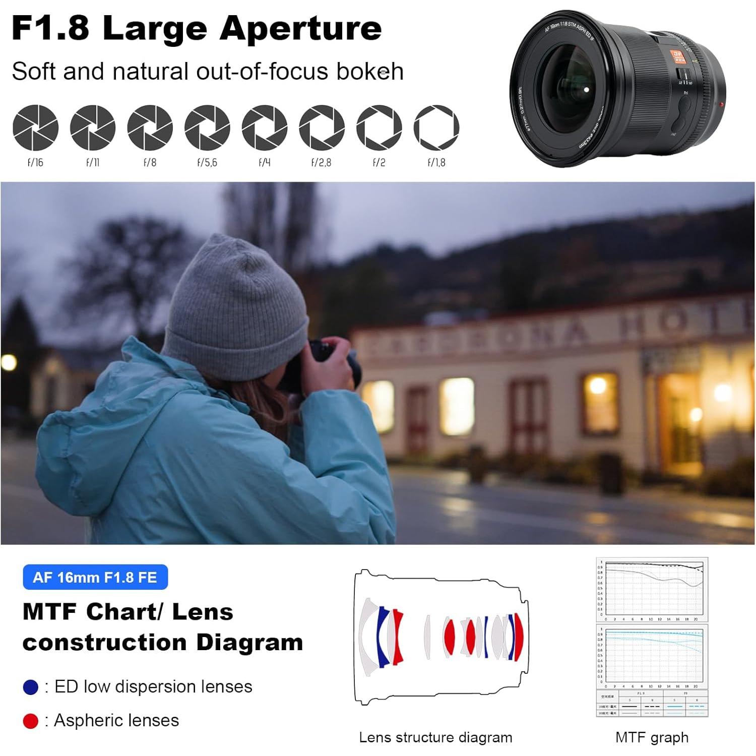 Lente Viltrox AF 16mm F1.8 para Cámaras Sony E-mount