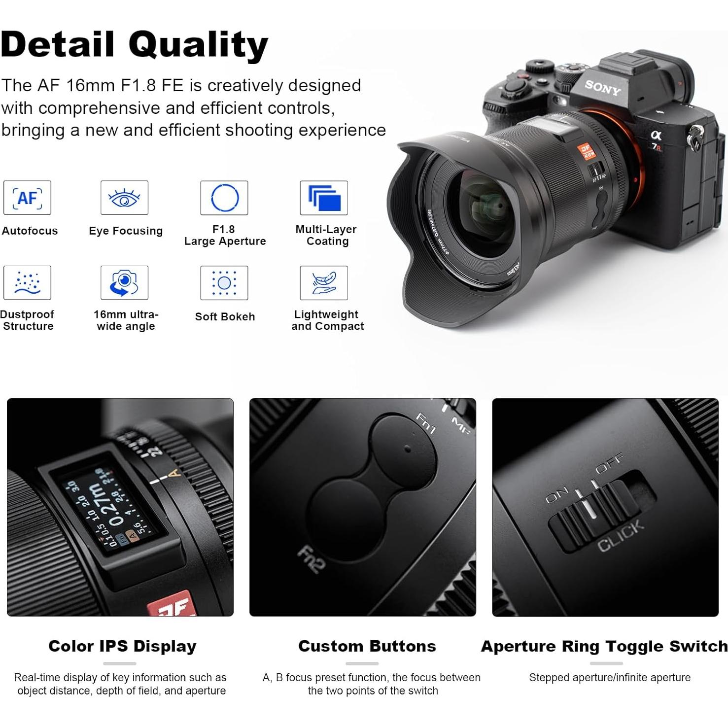 Lente Viltrox AF 16mm F1.8 para Cámaras Sony E-mount