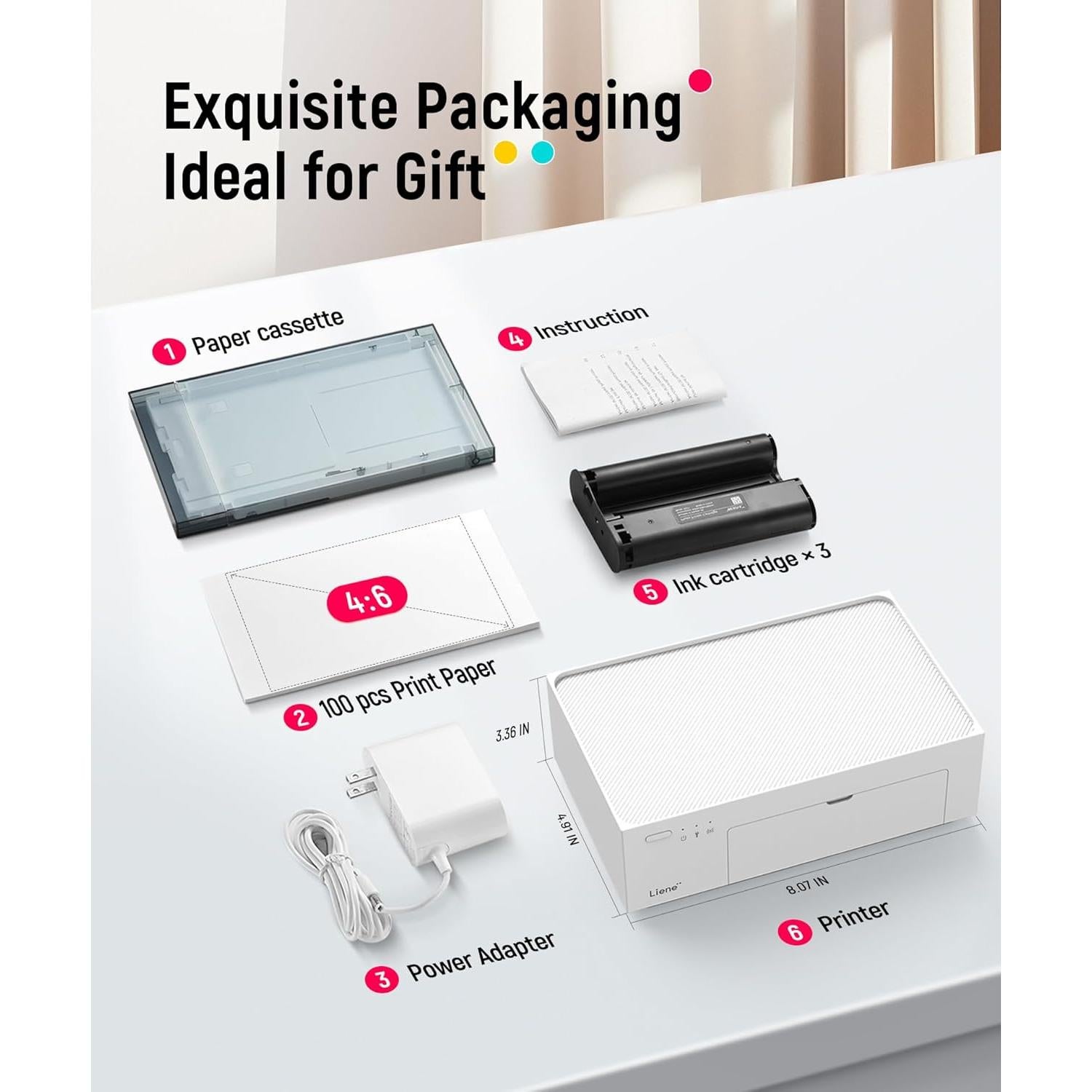 Impresora de Fotos Liene DHP513 Portátil 4x6" 100 Hojas