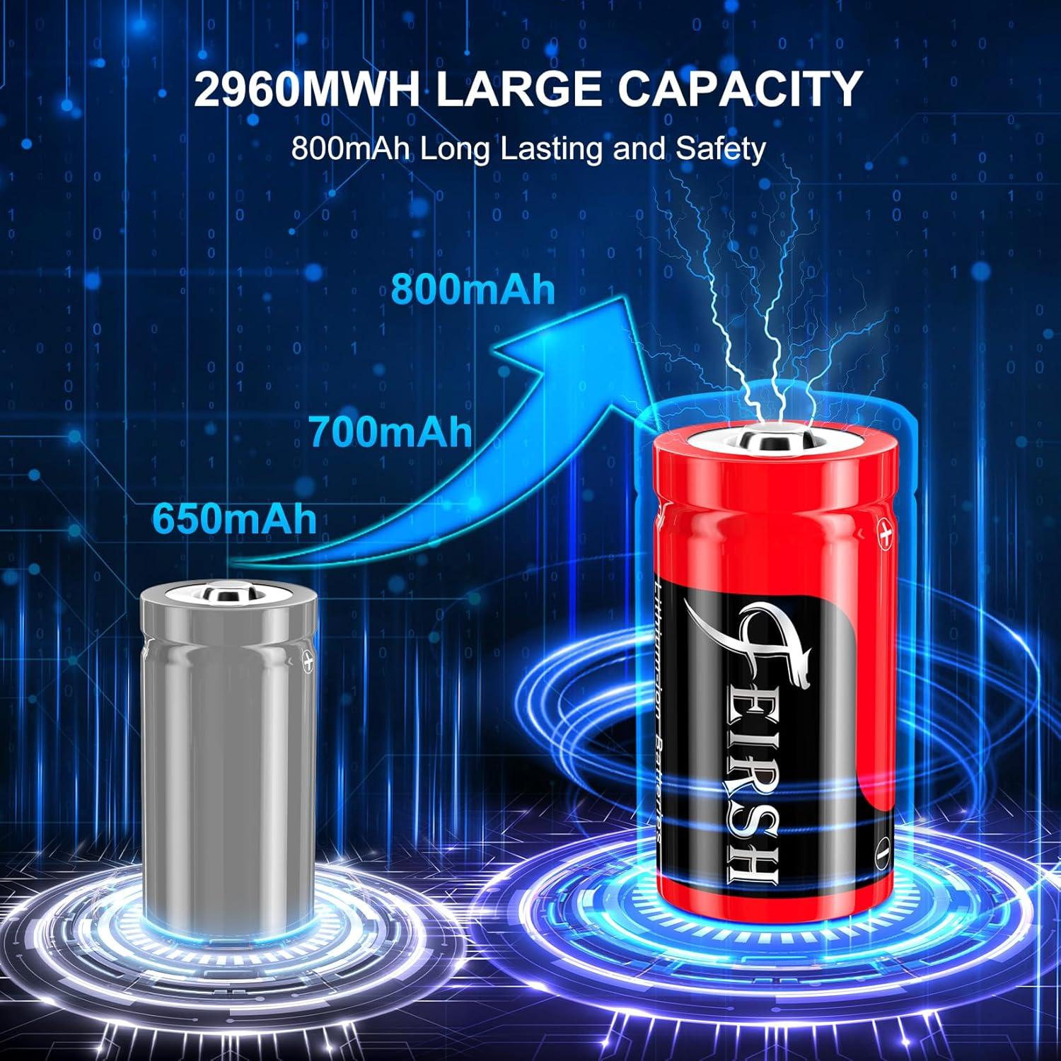 Baterías Recargables CR123A 3.7V 800mAh Falamiao - Paquete de 8