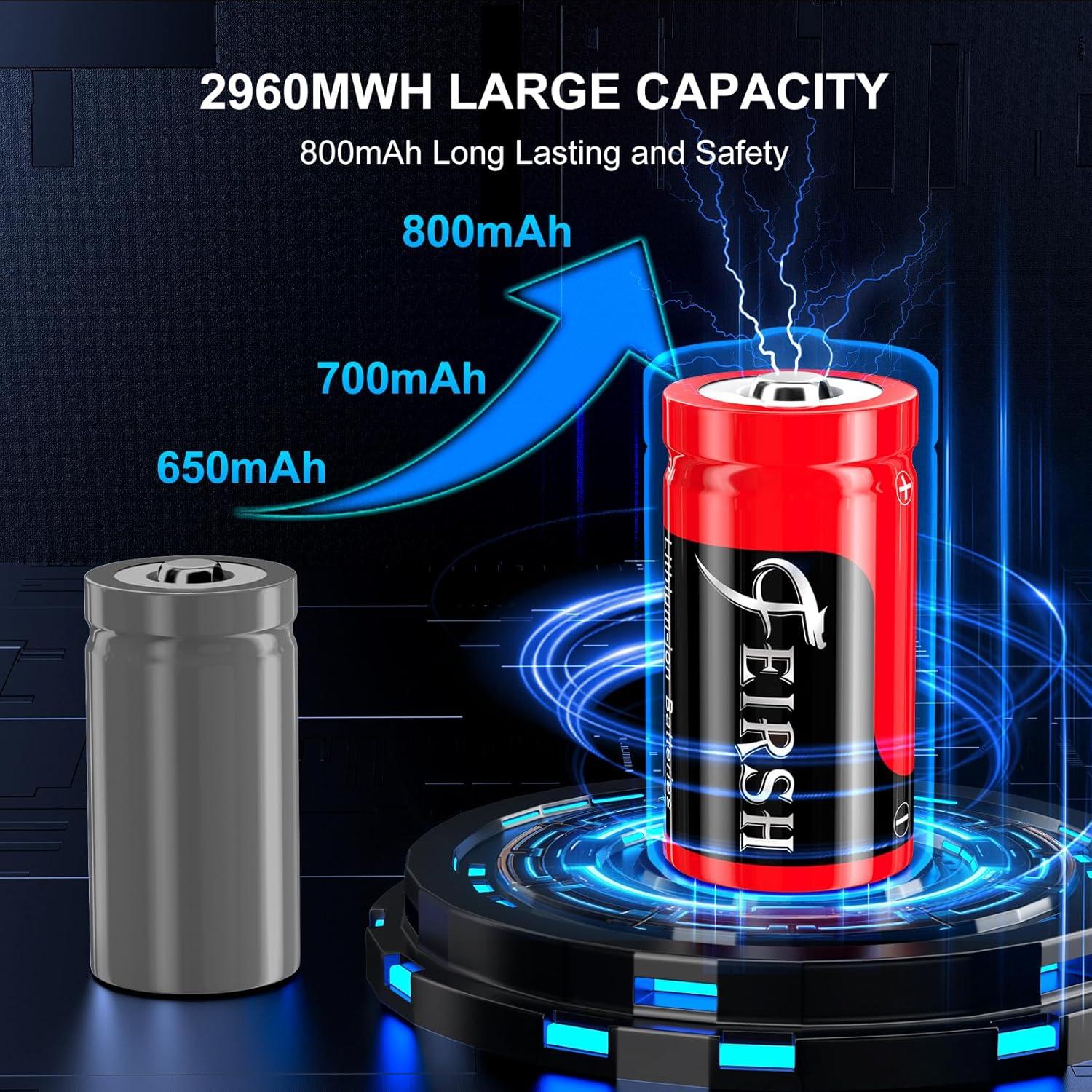 Baterías Recargables CR123A 3.7V 800mAh Falamiao - Paquete de 8