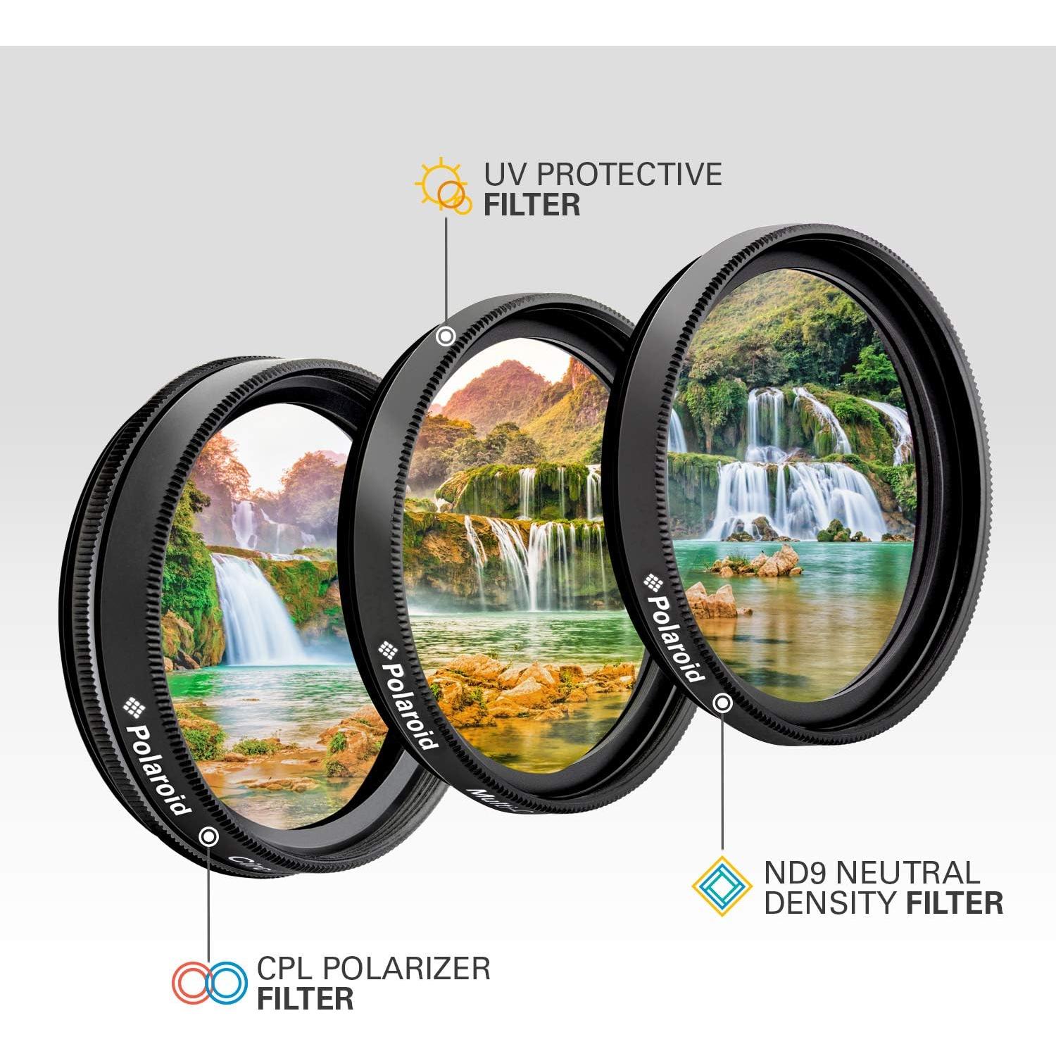 Kit de Filtros Polaroid 77mm UV CPL ND9 con Funda Nylon