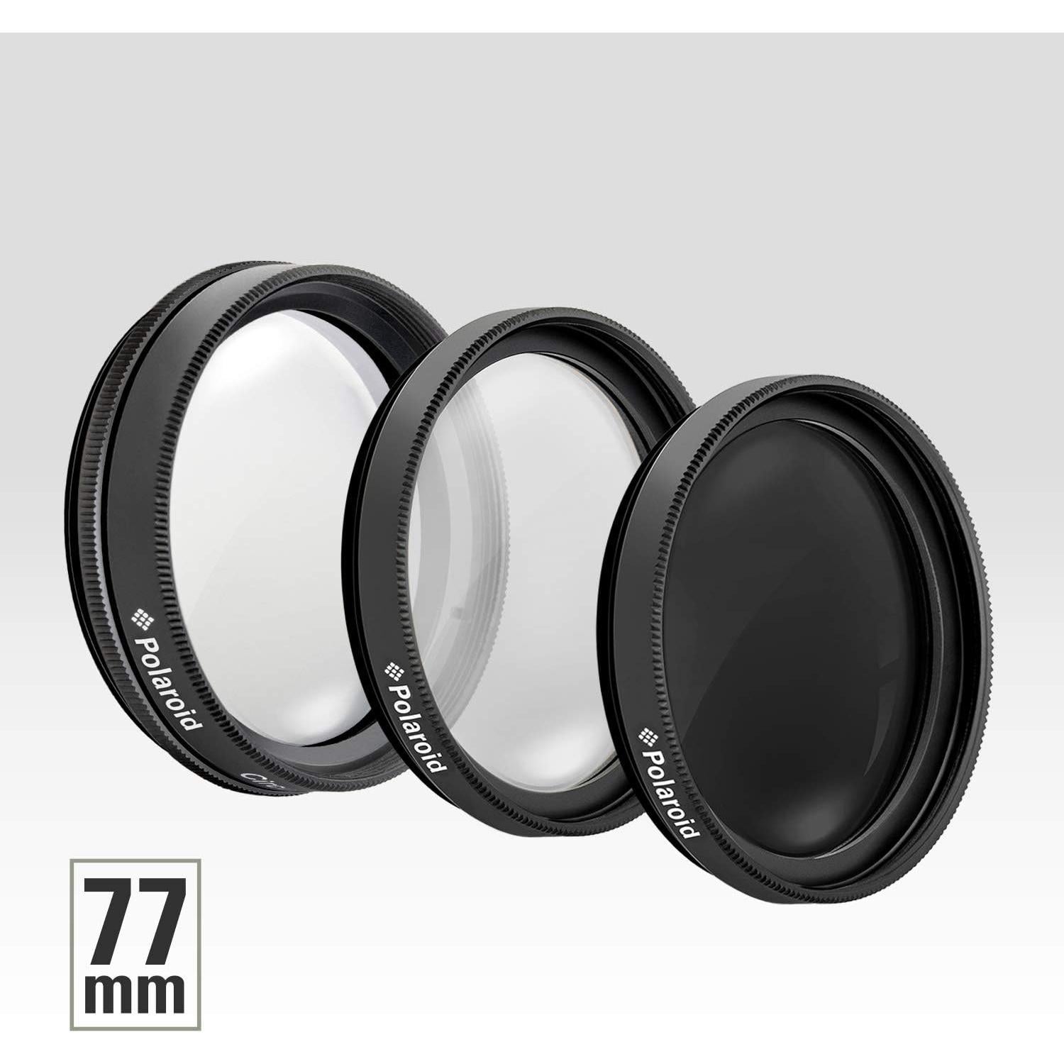 Kit de Filtros Polaroid 77mm UV CPL ND9 con Funda Nylon
