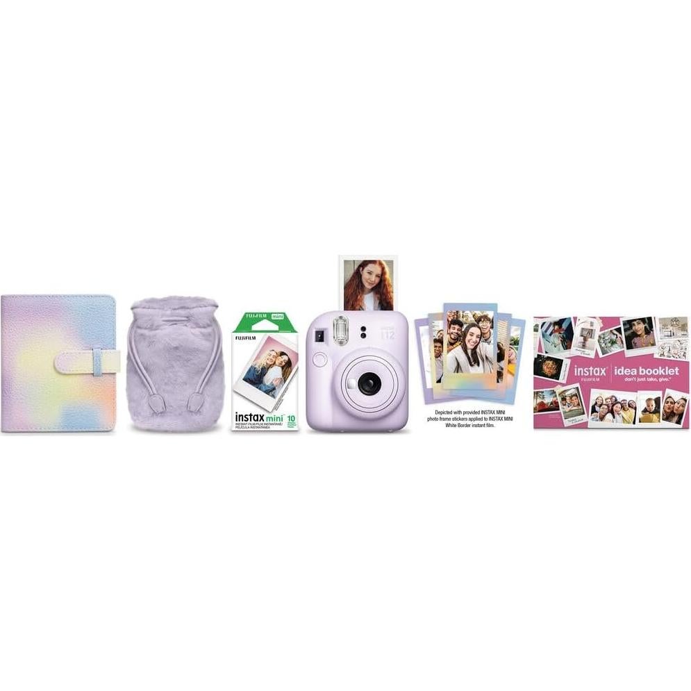 Instax Mini 12 Instant Camera Lilac Purple Holiday Bundle 2024 with Fuji Instax Mini Film Value Pack (80 Sheets) + Microfiber Cleaning Cloth