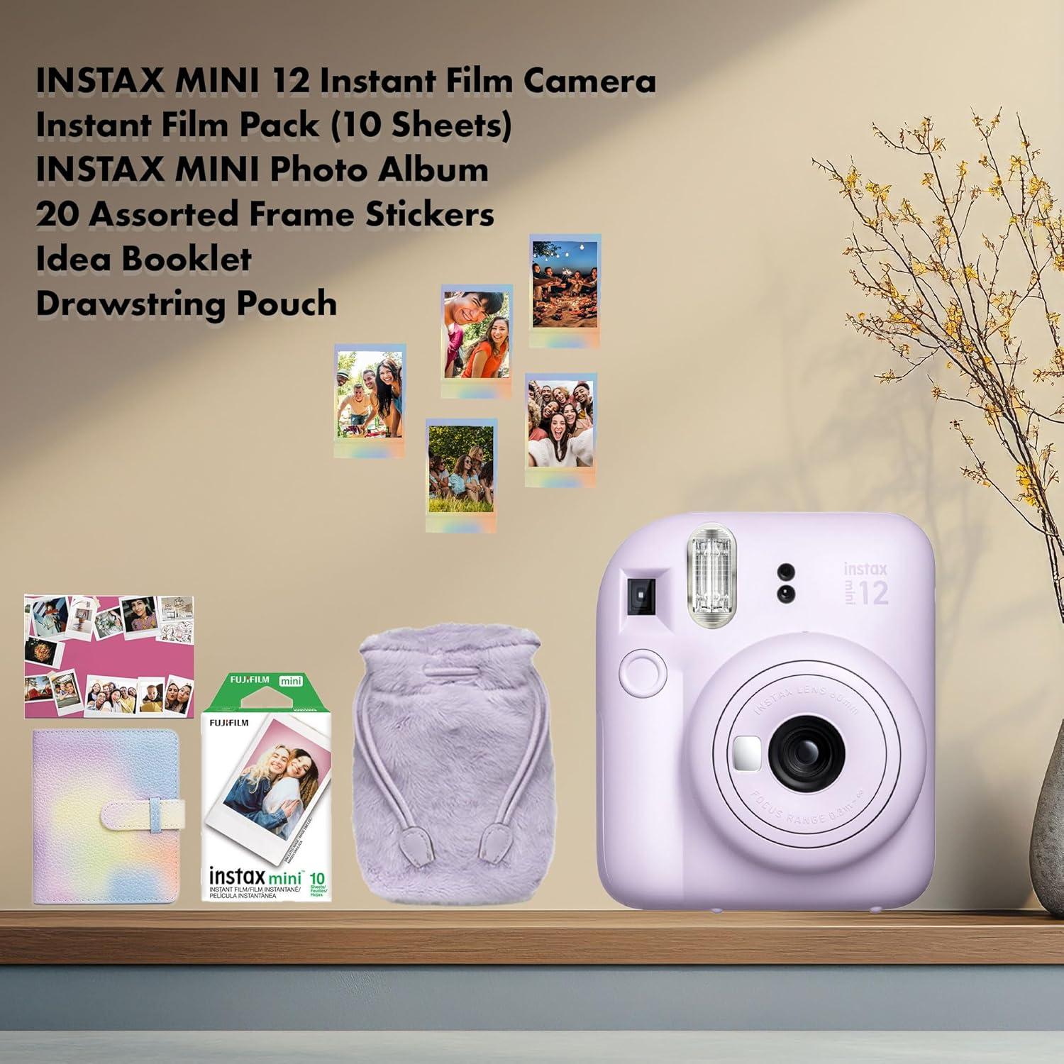 Instax Mini 12 Instant Camera Lilac Purple Holiday Bundle 2024 with Fuji Instax Mini Film Value Pack (40 Sheets) + Microfiber Cleaning Cloth