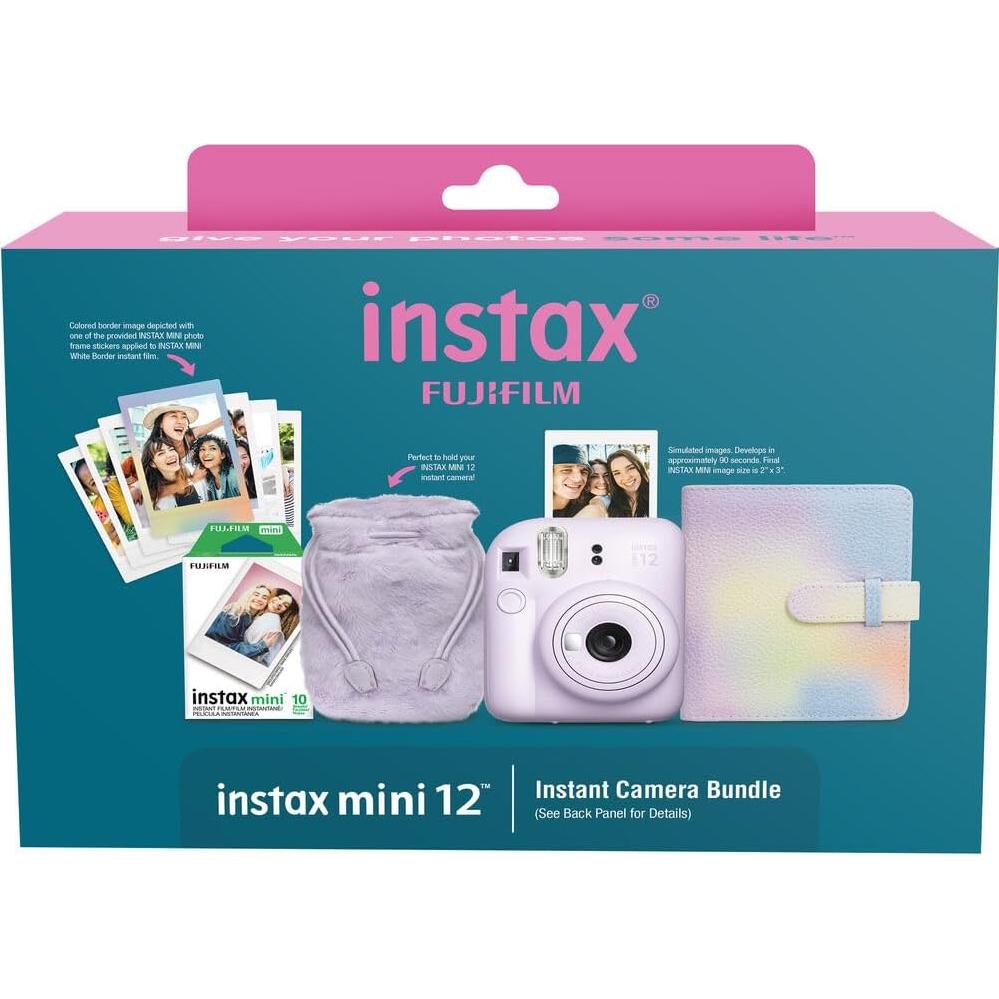 Instax Mini 12 Instant Camera Lilac Purple Holiday Bundle 2024 with Fuji Instax Mini Film Value Pack (40 Sheets) + Microfiber Cleaning Cloth