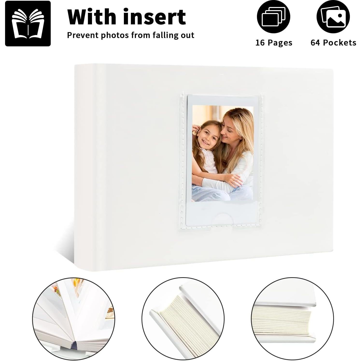 Álbum de Fotos Mini Ruibytree 64 Bolsillos Blanco con Espacio para Escribir